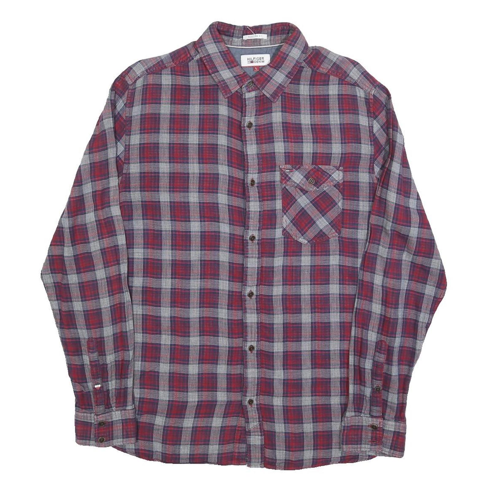 TOMMY HILFIGER Mens Red & Grey Check Shirt L Cotton Blend Casual Long Sleeve Refurbished - N/A refurbished available on Cerqular
