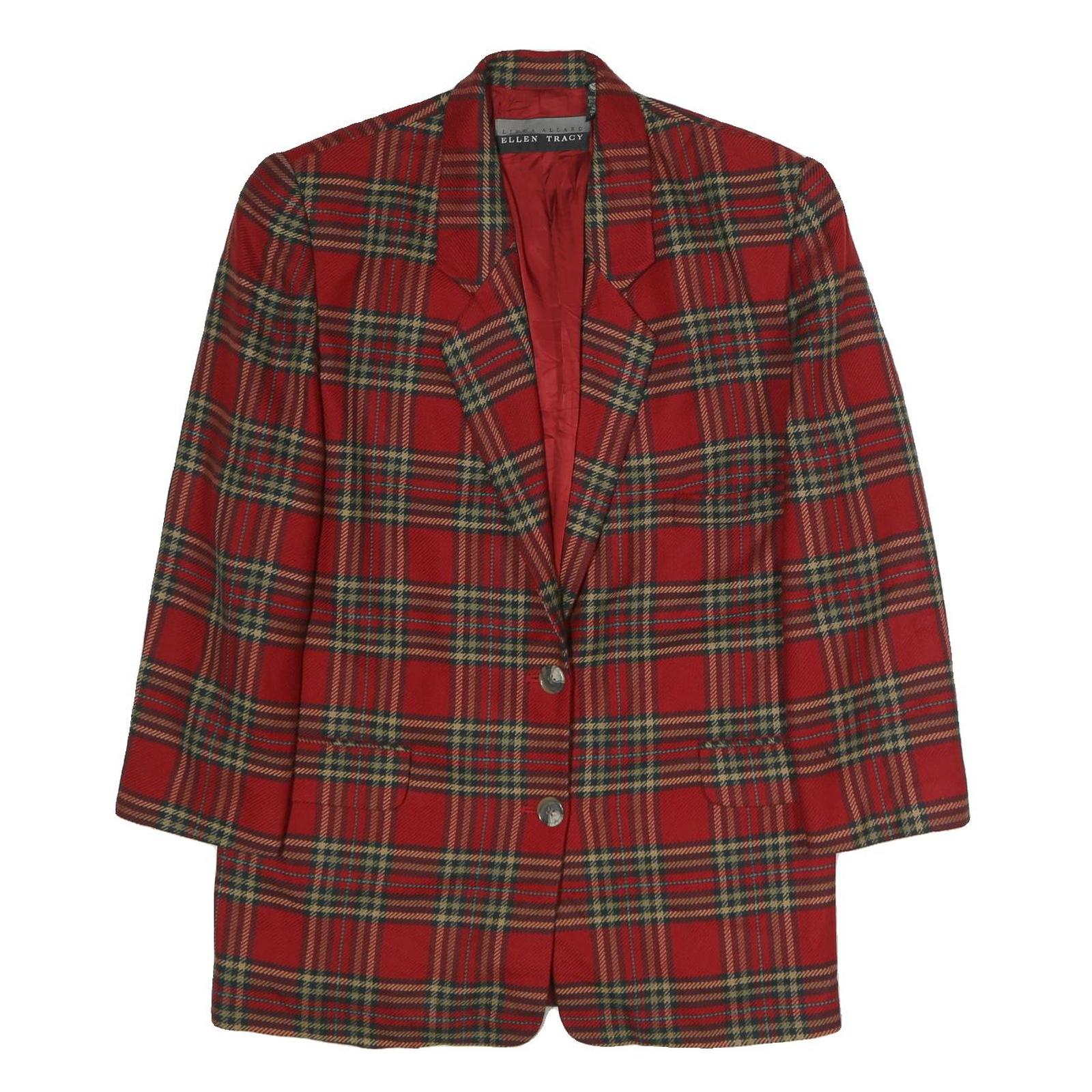 LINDA ALLARD ELLEN TRACY Womens Red & Green Check Jacket UK 14 Wool Blend Button Refurbished - N/A refurbished available on Cerqular