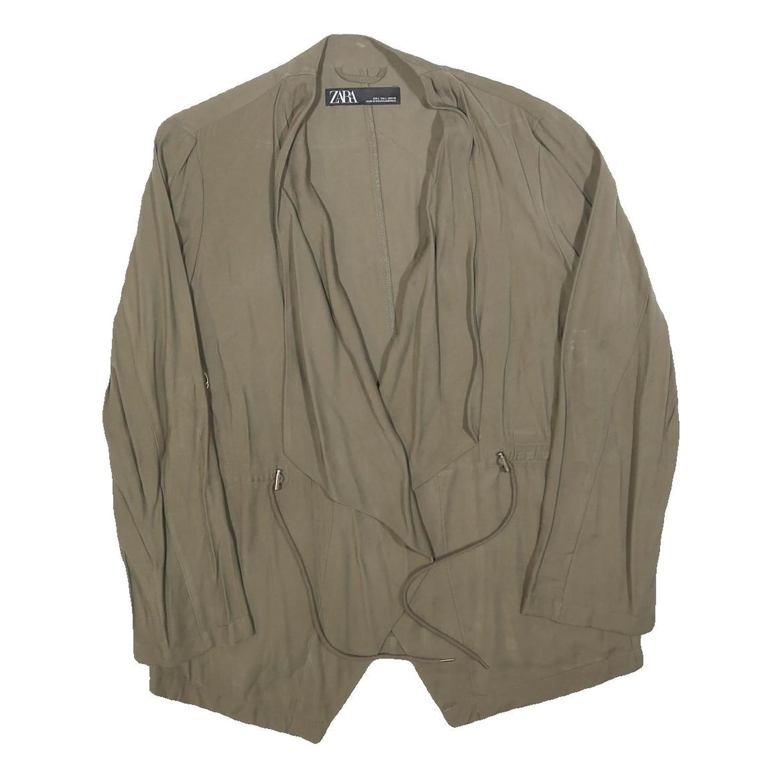 ZARA Womens Beige Cotton Blend Casual Jacket L Drawstring Open Front Relaxed Refurbished - N/A refurbished available on Cerqular
