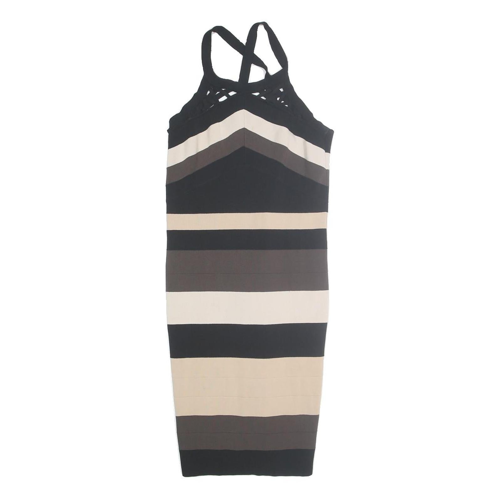 KAREN MILLEN Womens Black & Beige Striped Bodycon Knit Sleeveless Midi Dress S Refurbished - N/A refurbished available on Cerqular