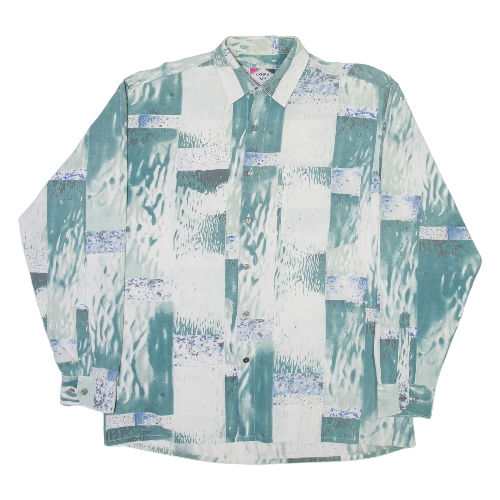 CASUAL LAND Mens Shirt Green Geometric Long Sleeve M Refurbished - N/A refurbished available on Cerqular