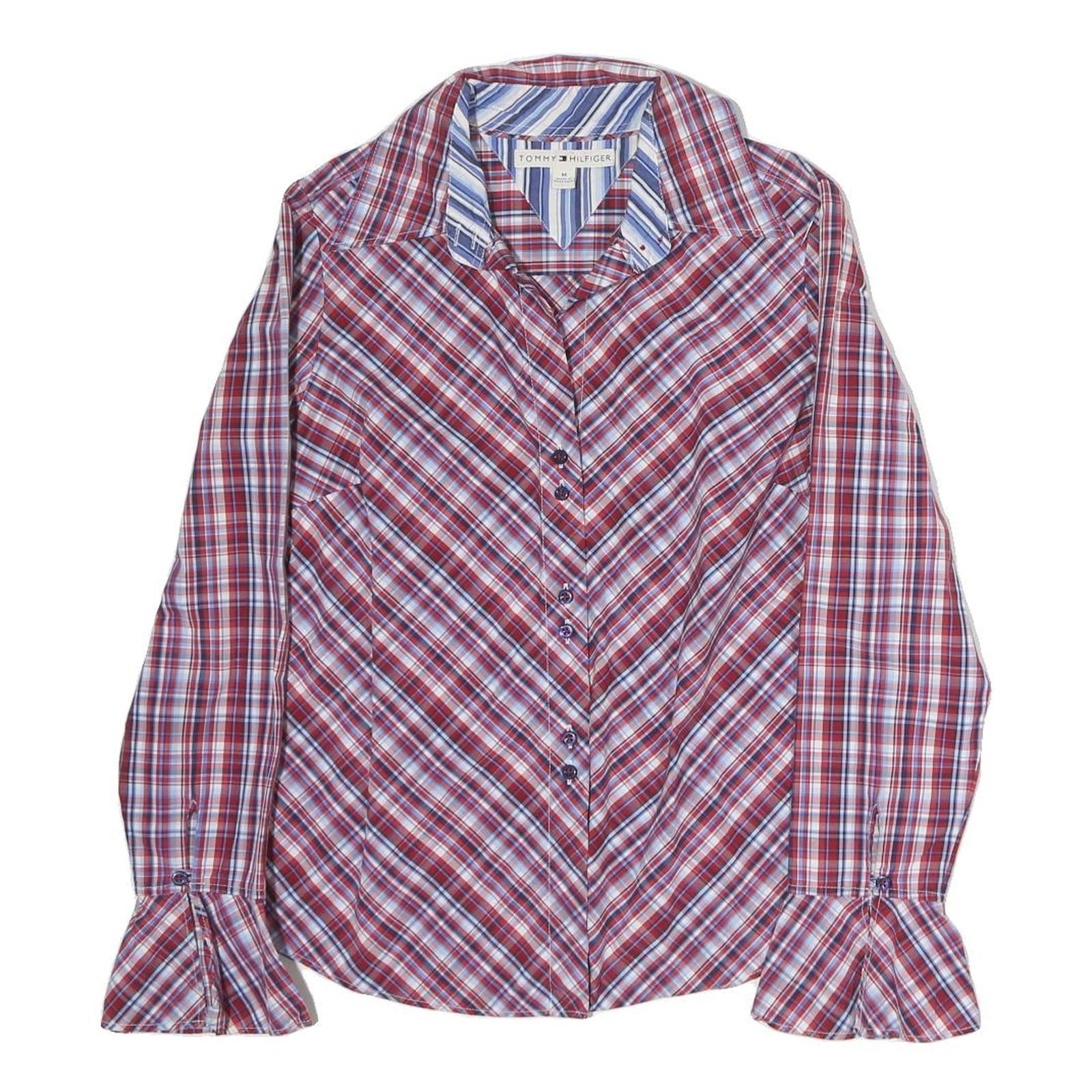 TOMMY HILFIGER Womens Red Blue Plaid Shirt M Cotton Button Front Casual Refurbished - N/A refurbished available on Cerqular