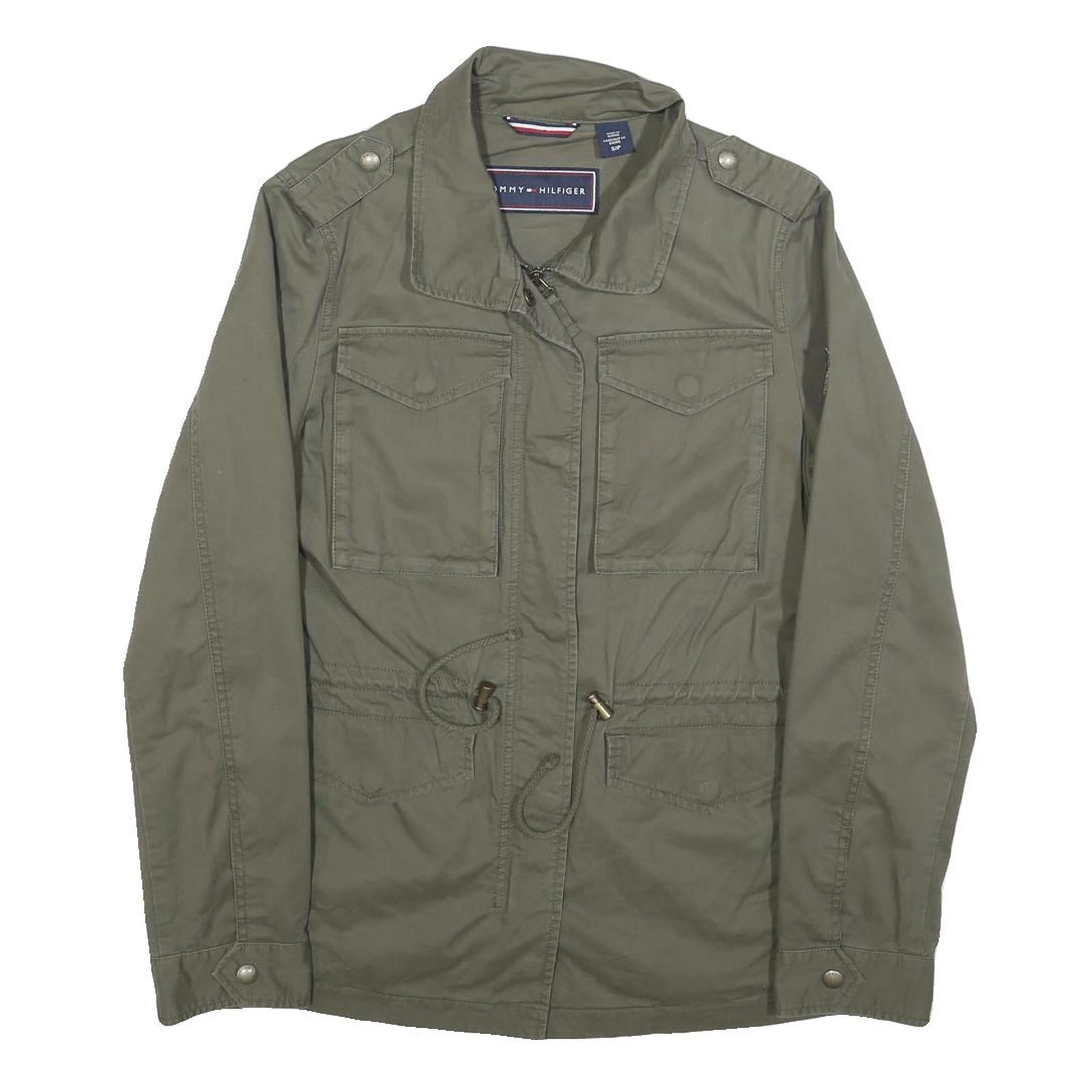 TOMMY HILFIGER Womens Green S Cotton Blend Jacket Military Style Zip Front Refurbished - N/A refurbished available on Cerqular