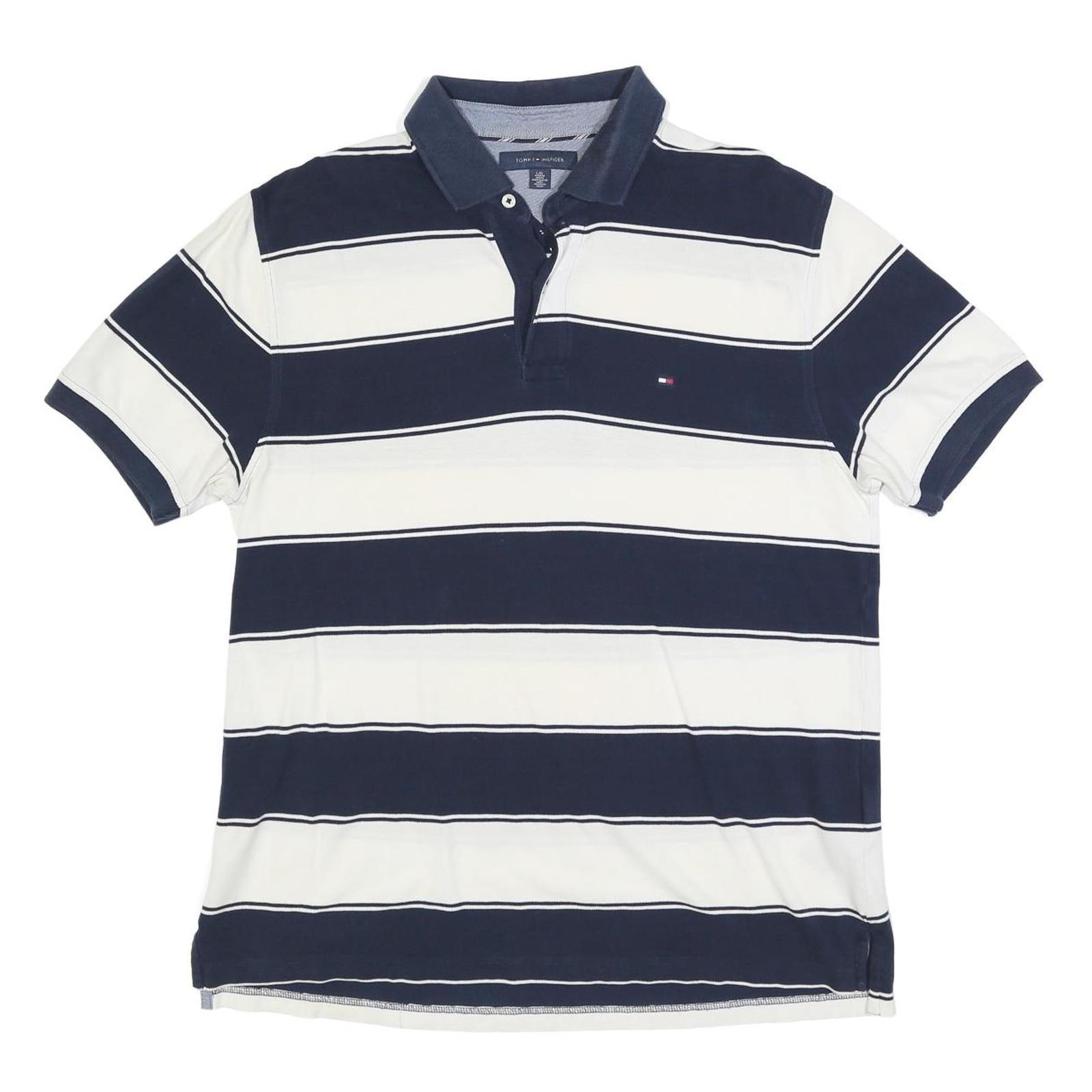 TOMMY HILFIGER Mens Blue & White Striped Short Sleeve Polo Shirt L Classic Fit Refurbished - N/A refurbished available on Cerqular