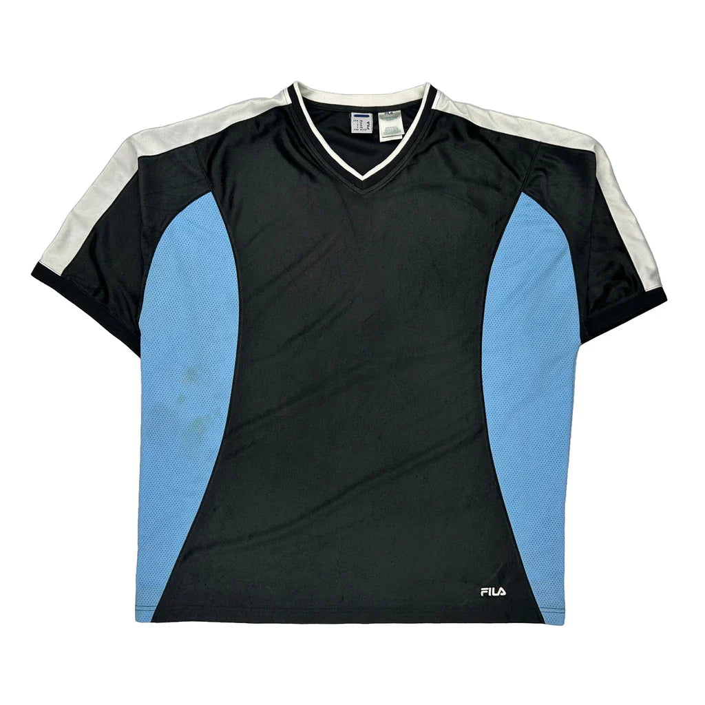 Fila Football Shirt - 2XL Black Polyester Refurbished - Thrifted (note: this is a term often used to describe second- refurbished available on Cerqular