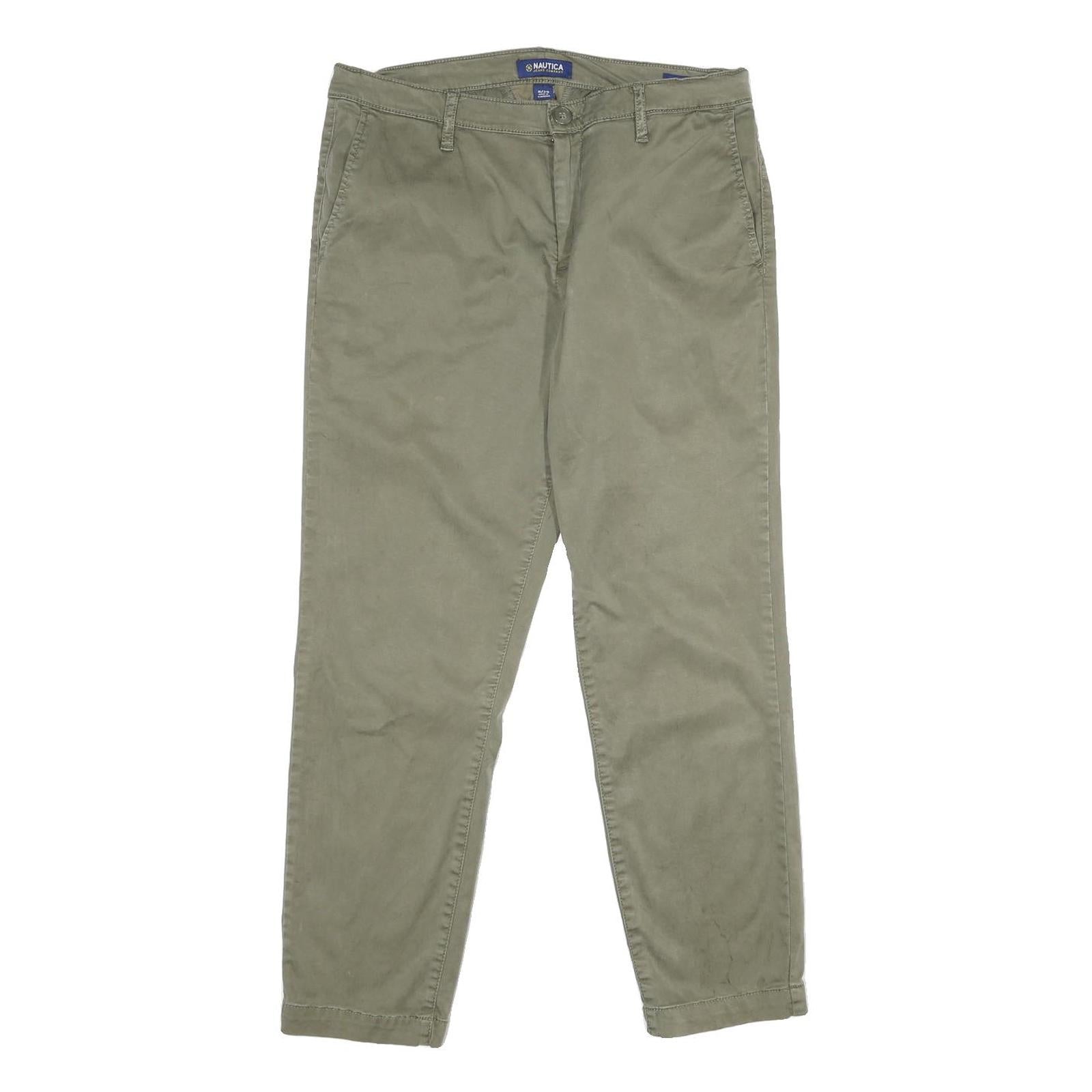 NAUTICA Womens Cotton Blend Regular Fit Straight Trousers Khaki W32 L29 Classic Refurbished - N/A refurbished available on Cerqular