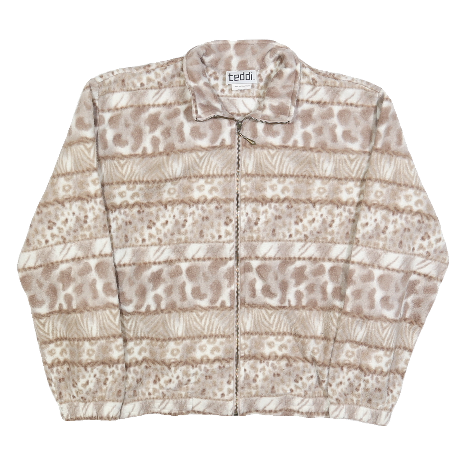 TEDDI Womens Beige & Brown Animal Print Zip Jacket L Polyester Cozy Refurbished - N/A refurbished available on Cerqular