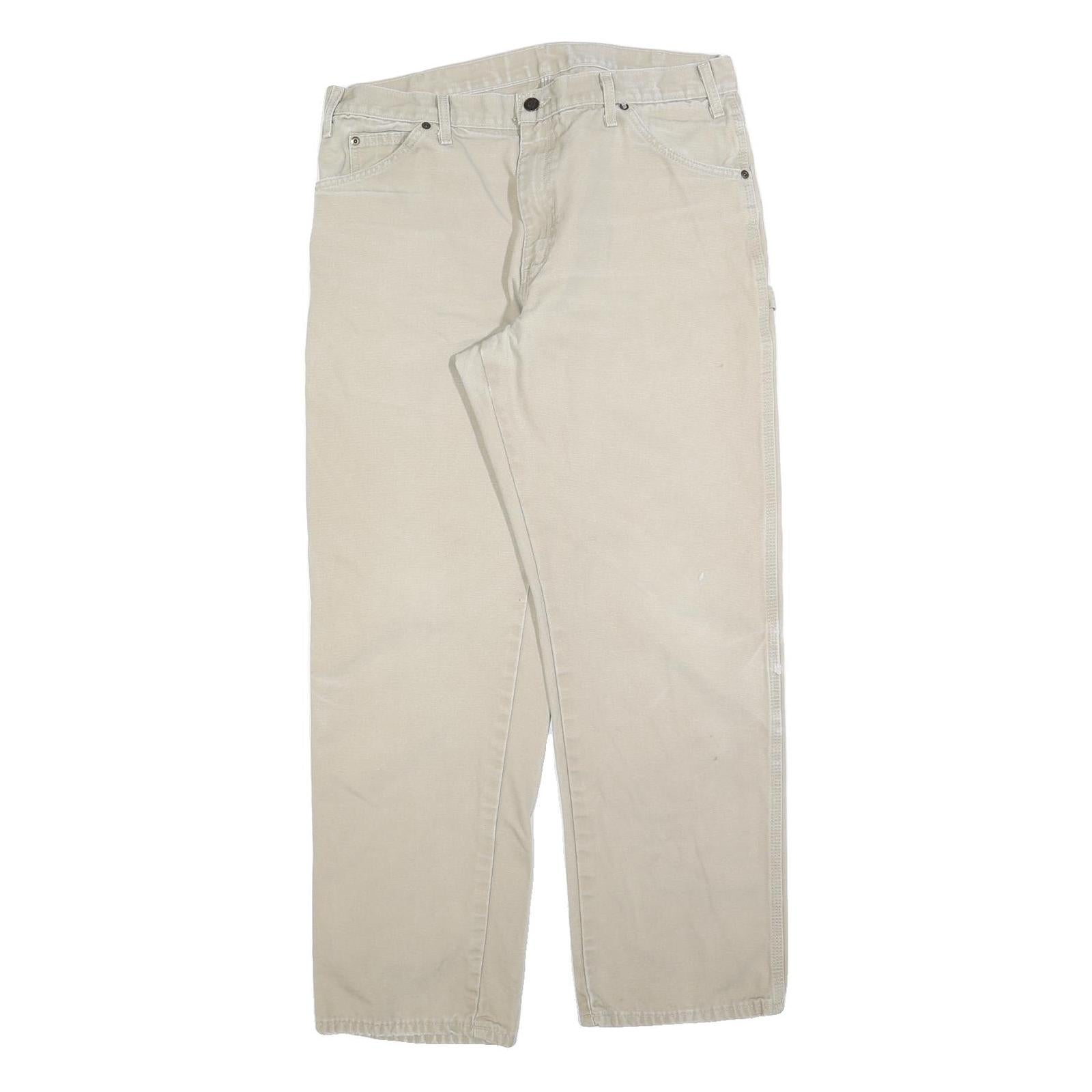DICKIES Mens Regular Beige Cotton Blend Trousers W36 L32 Workwear Straight Fit Refurbished - N/A refurbished available on Cerqular