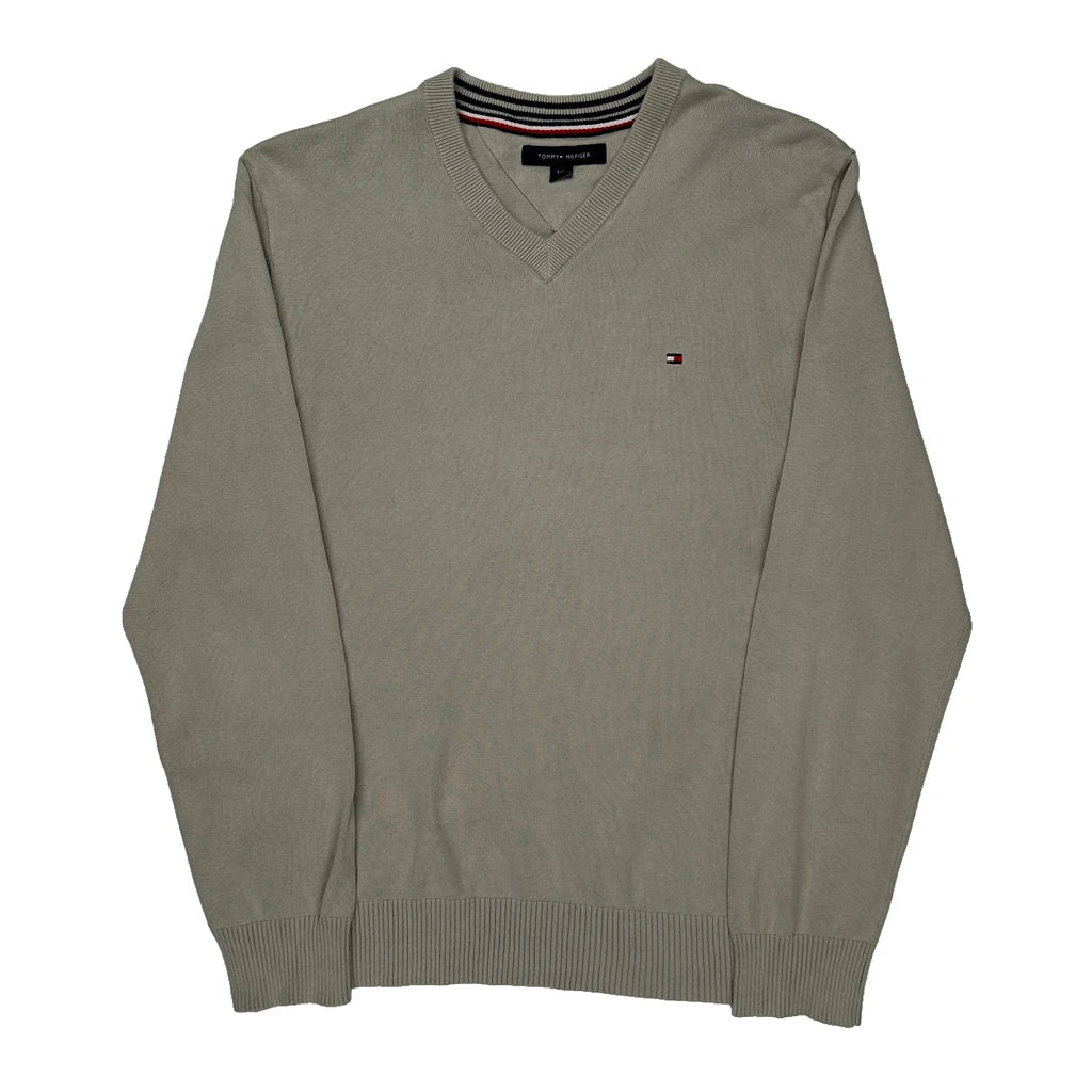Tommy Hilfiger Jumper - Large Beige Cotton Refurbished - Thrifted (note: this is a term often used to describe second- refurbished available on Cerqular