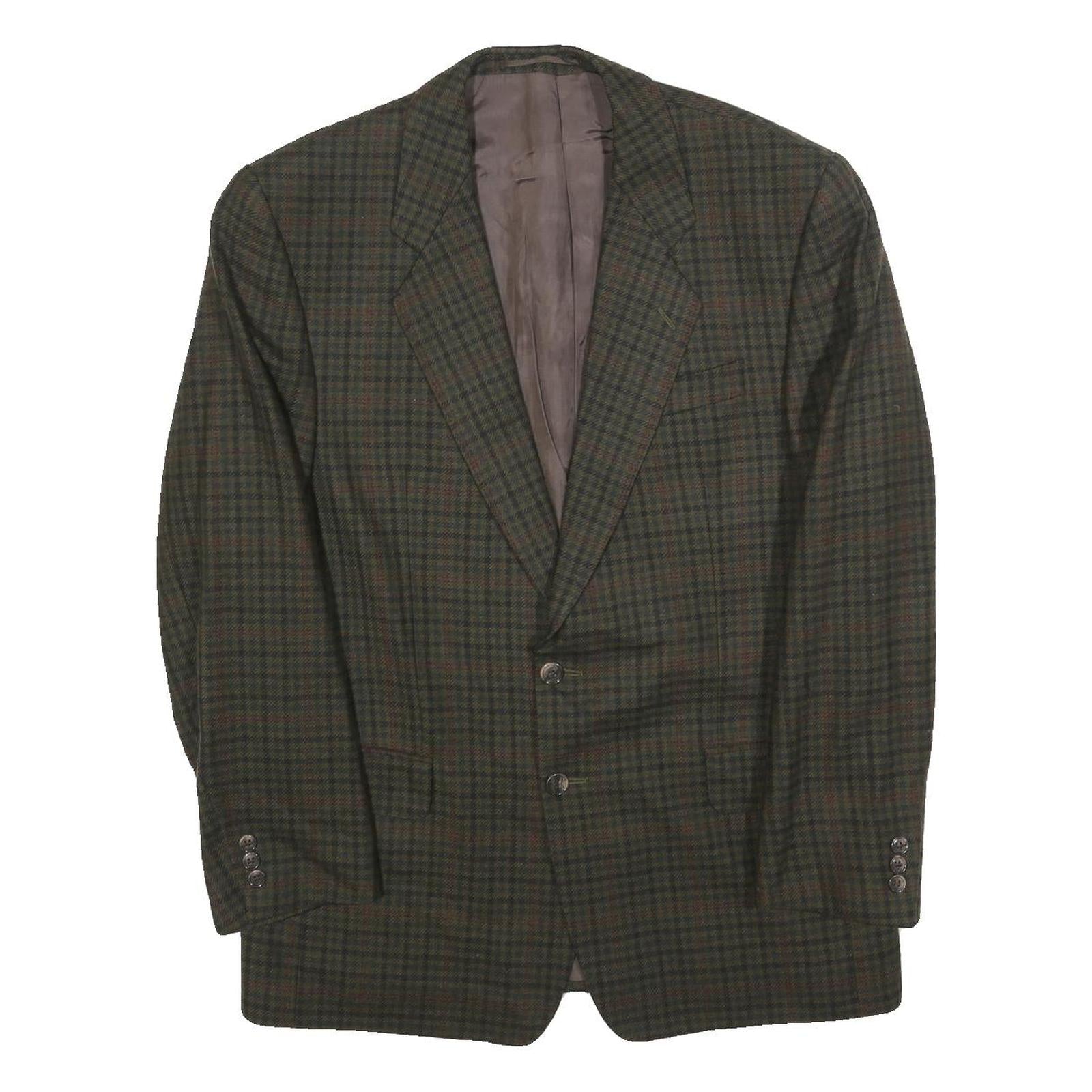 Mens Green Brown Check Wool Blend Classic Jacket M Woven Button Closure Refurbished - N/A refurbished available on Cerqular