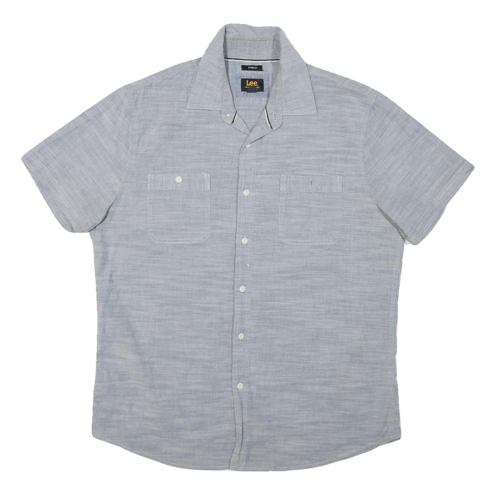 LEE Mens Blue Cotton Blend Short Sleeve Shirt L Casual Button Pocket Summer Refurbished - N/A refurbished available on Cerqular
