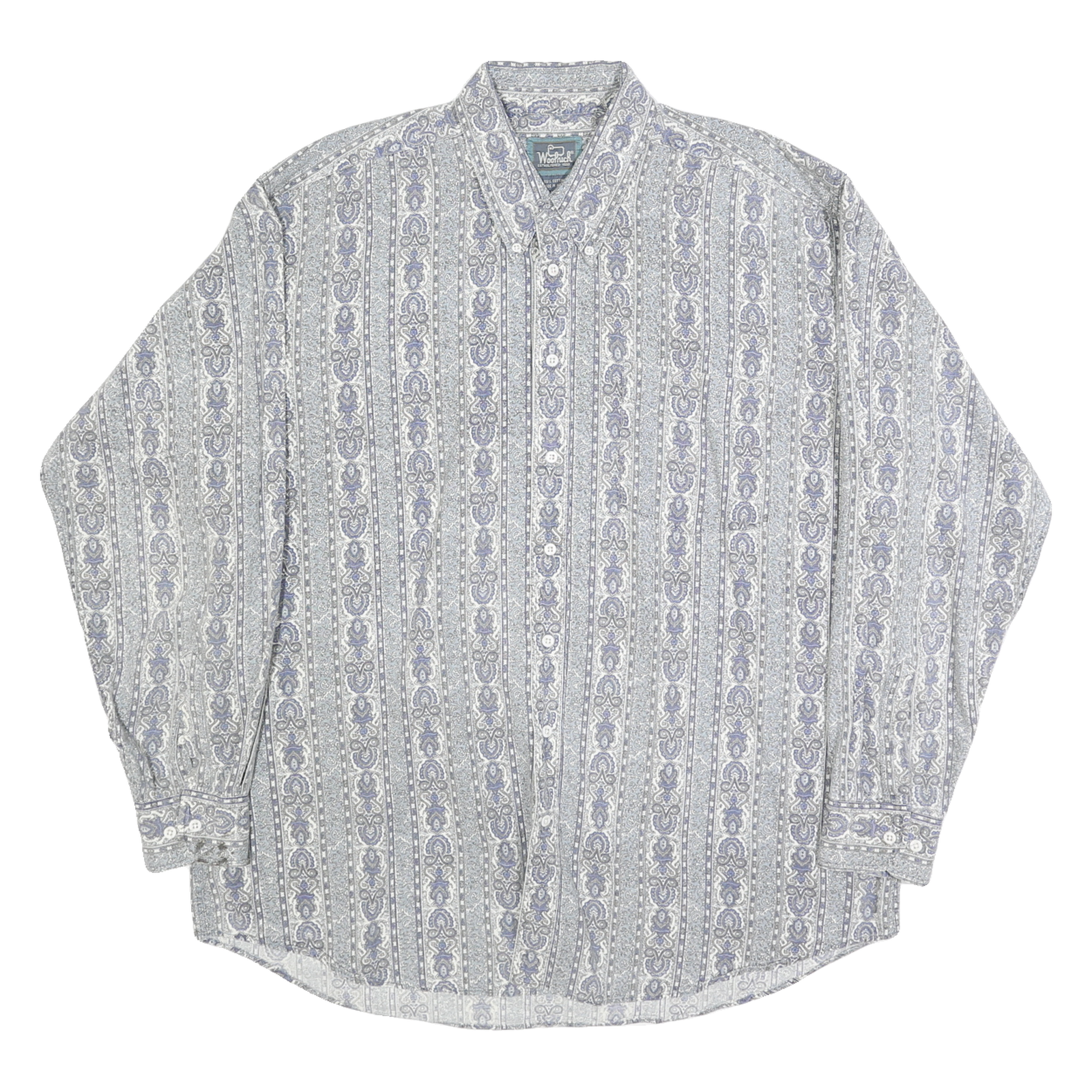 WOOLRICH Mens Grey & Blue Patterned Cotton Shirt XL Casual Button-Down Long Refurbished - N/A refurbished available on Cerqular