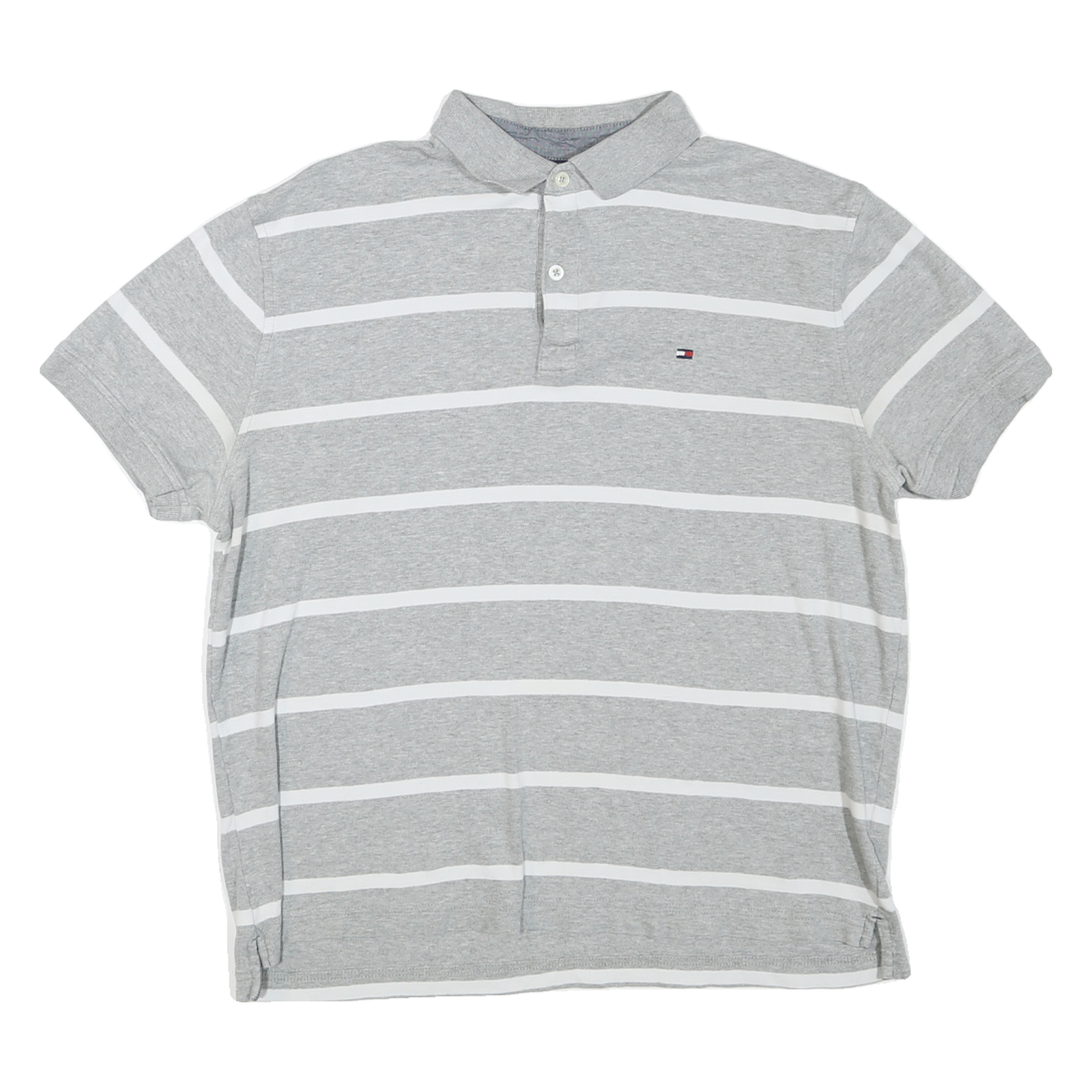 TOMMY HILFIGER Womens Grey & White Striped Short Sleeve Polo Shirt M Classic Refurbished - N/A refurbished available on Cerqular