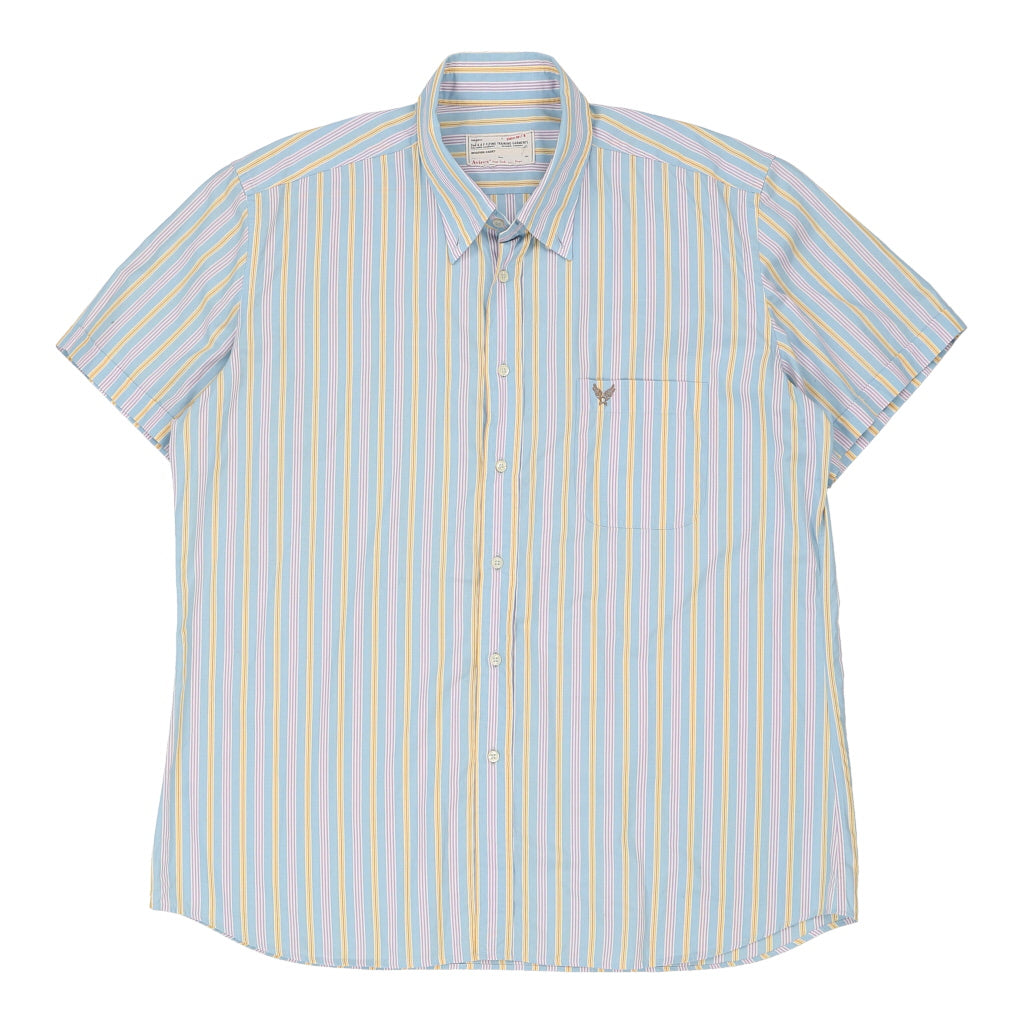 Avirex Striped Short Sleeve Shirt - 2XL Blue Cotton Refurbished - Thrifted (note: this is a term often used to describe second- refurbished available on Cerqular