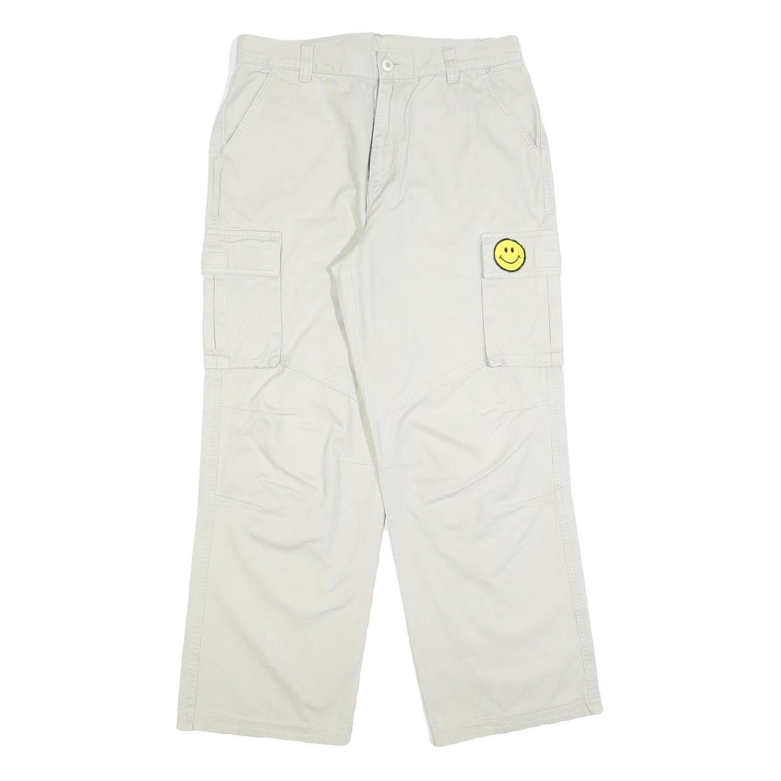 Mens Cotton Blend Relaxed White Cargo Trousers W30 L30 Smiley Patch Pocket Refurbished - N/A refurbished available on Cerqular