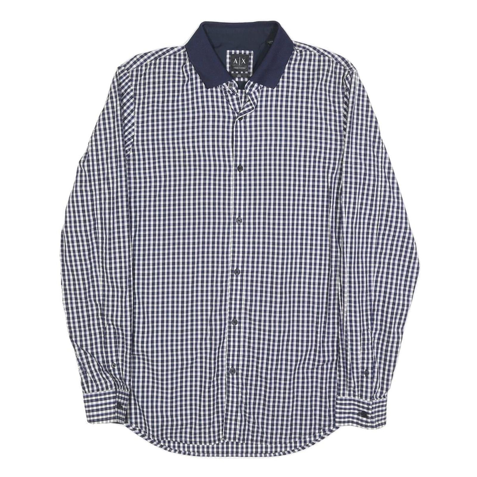 ARMANI EXCHANGE Mens Blue & White Check Shirt M Cotton Blend Casual Long Sleeve Refurbished - N/A refurbished available on Cerqular