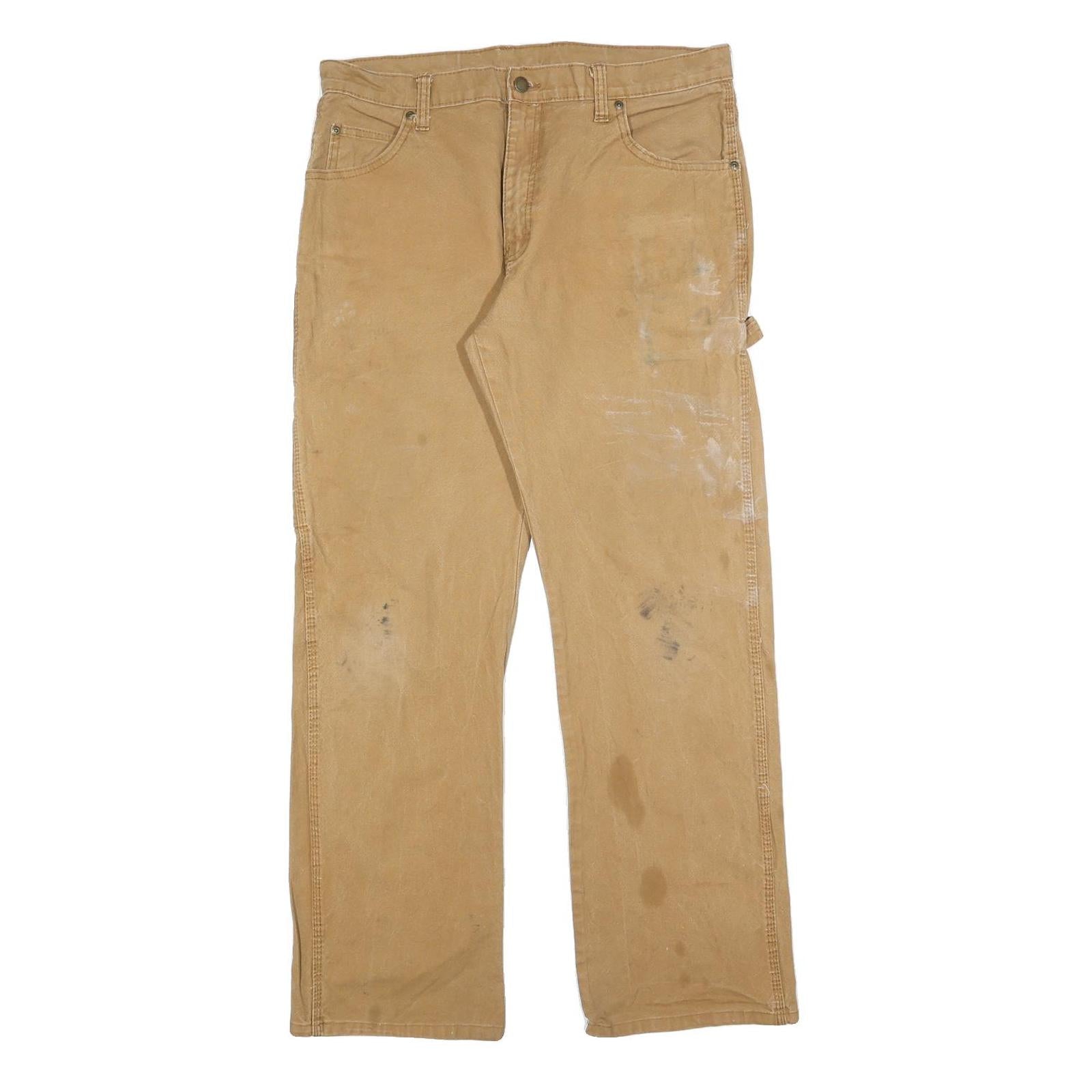 DICKIES Mens Regular Fit Beige Cotton Blend Zip Closure Trousers W34 L32 Utility Refurbished - N/A refurbished available on Cerqular