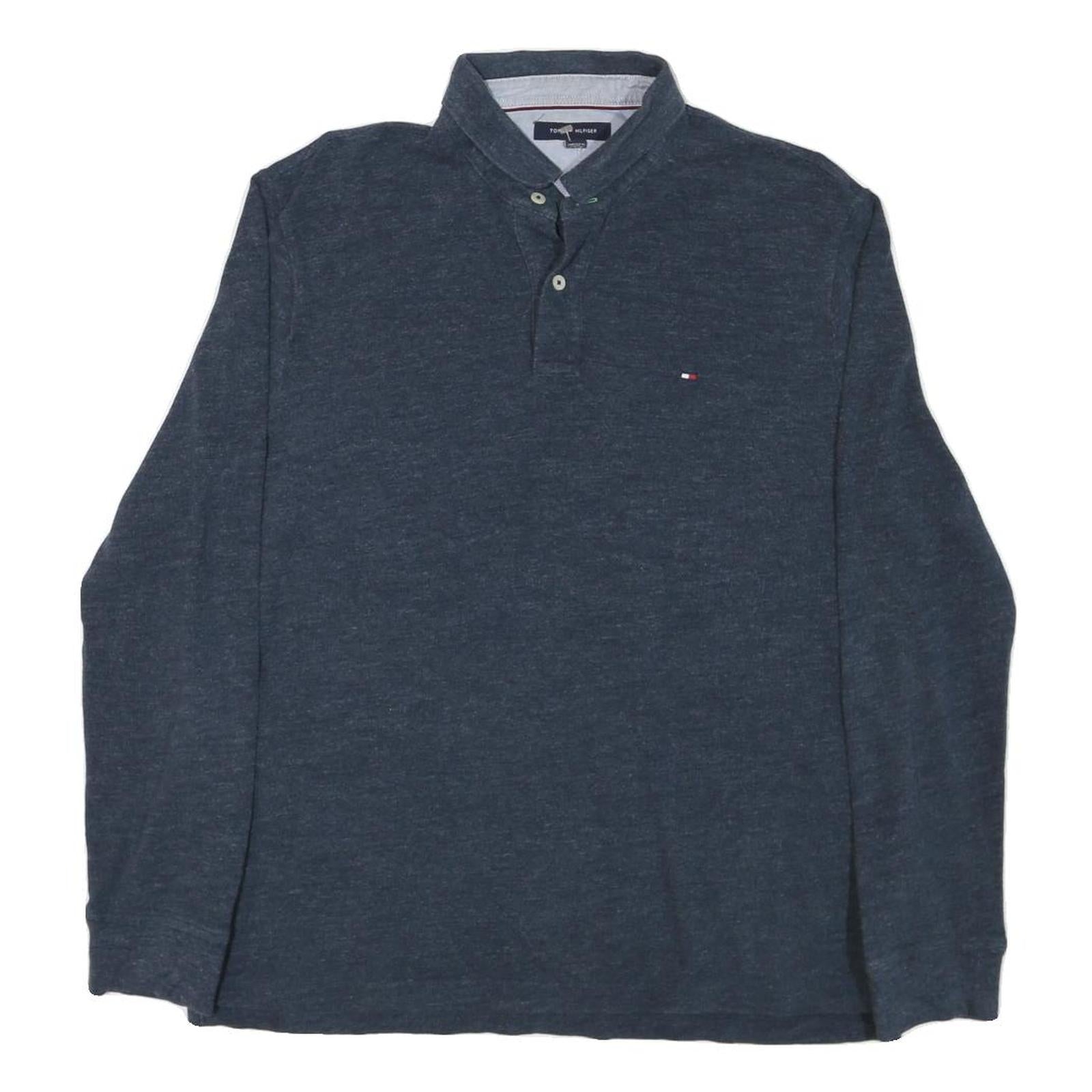 TOMMY HILFIGER Mens Blue Long Sleeve Plain L Cotton Blend Polo Shirt Refurbished - N/A refurbished available on Cerqular