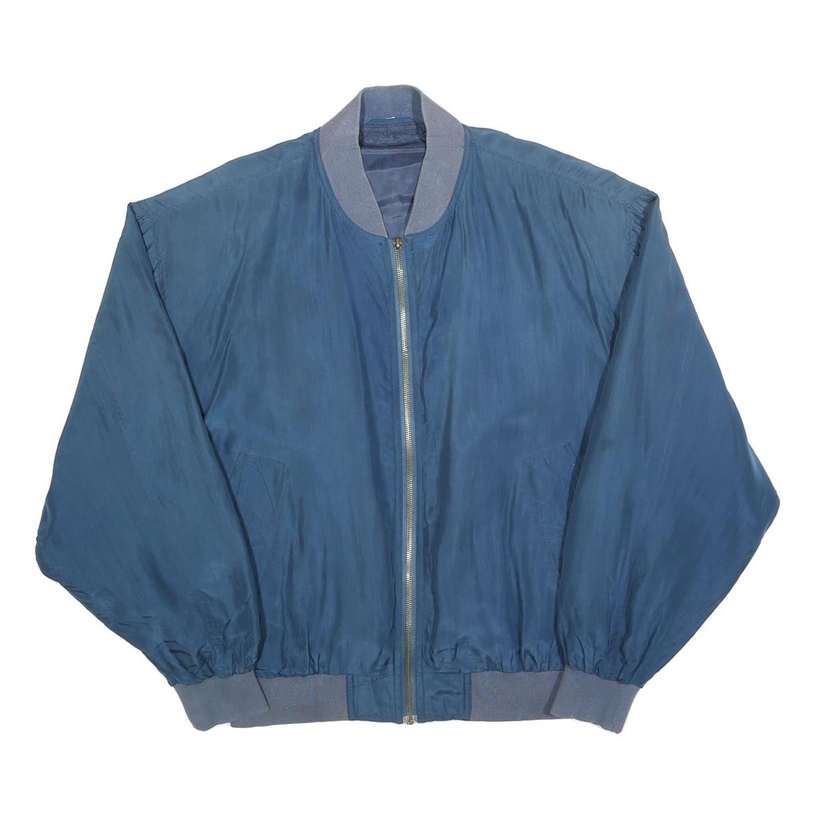 Mens Blue Silk Zip Jacket M Plain Classic Bomber Style Lightweight Refurbished - N/A refurbished available on Cerqular