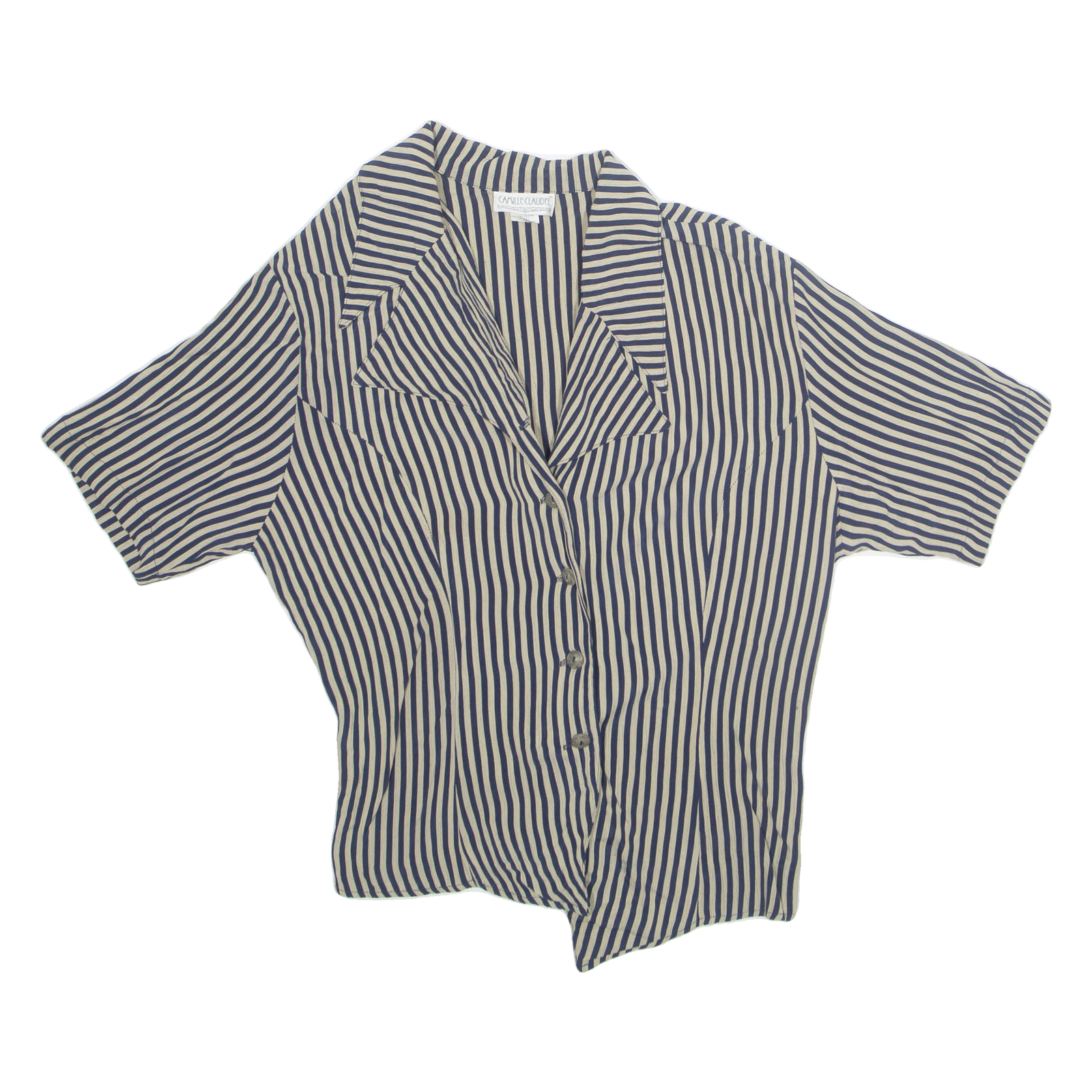 CAMILLE CLAUDEL Womens Printed Shirt Beige Collared Striped L Refurbished - N/A refurbished available on Cerqular
