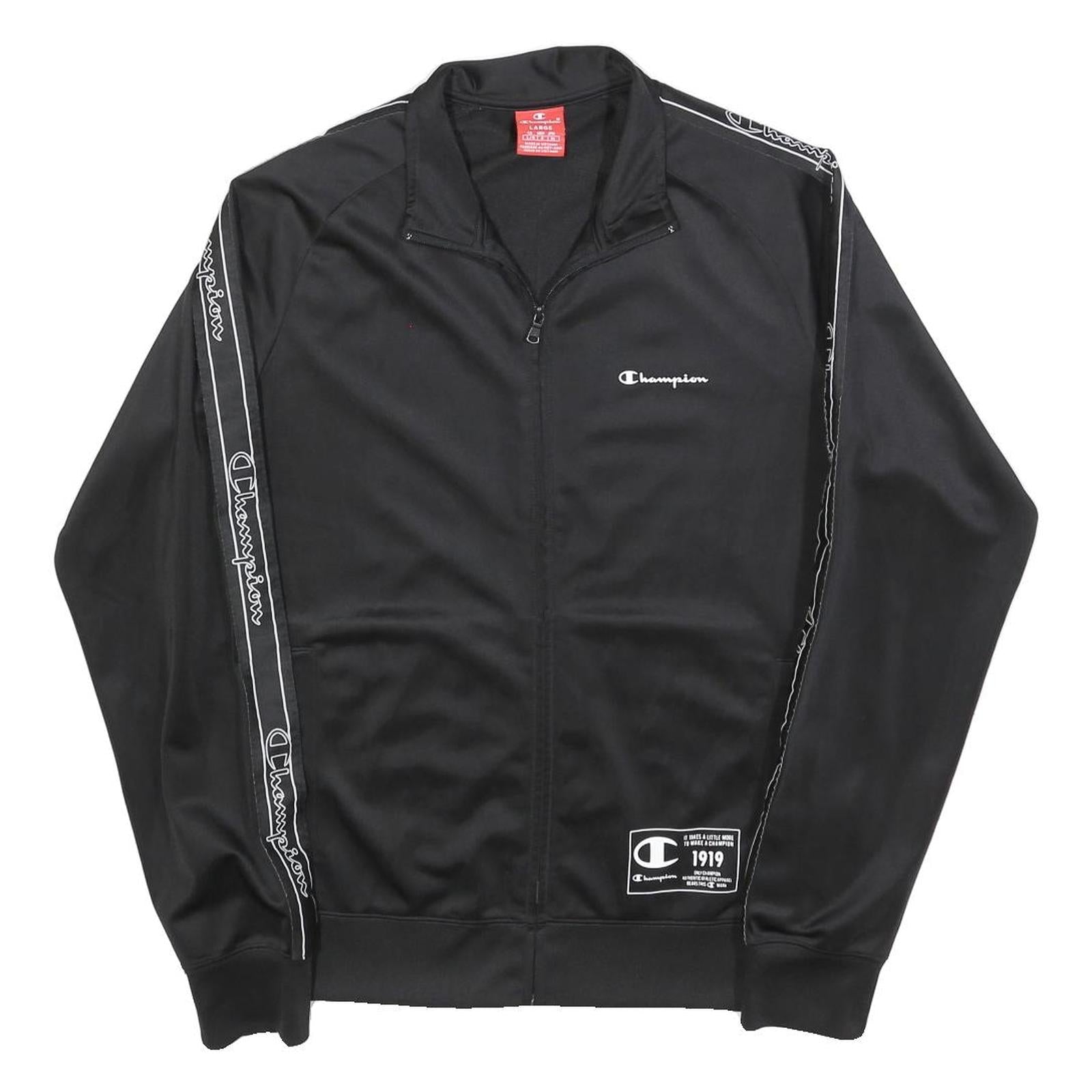 CHAMPION Mens Black Zip Track Jacket L Polyester Blend Logo Tape Casual Refurbished - N/A refurbished available on Cerqular