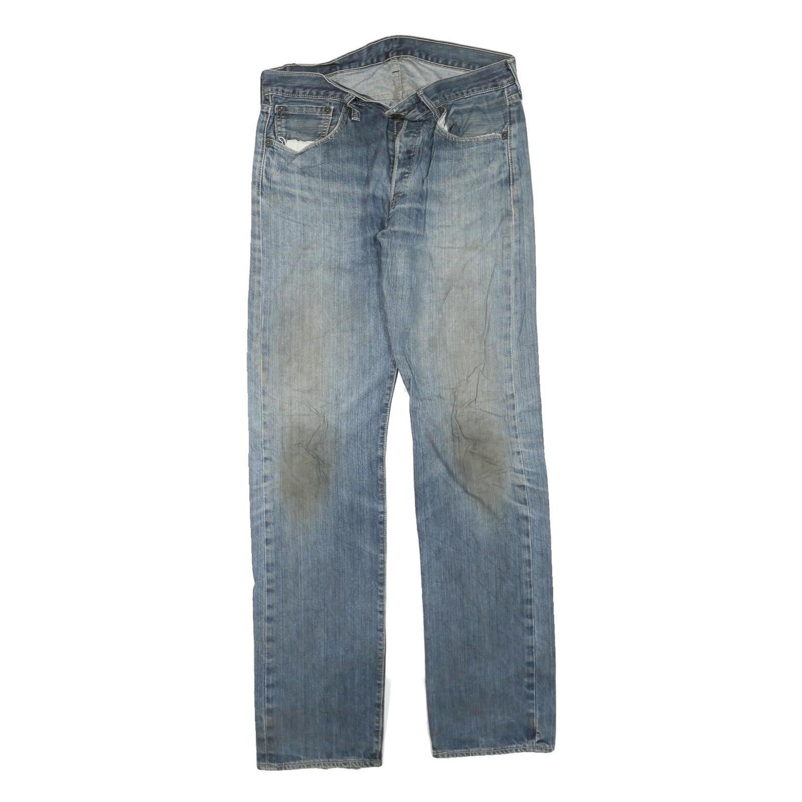LEVI'S 501 Mens Jeans Blue Regular Straight Denim Light W32 L34 Classic Button Refurbished - N/A refurbished available on Cerqular