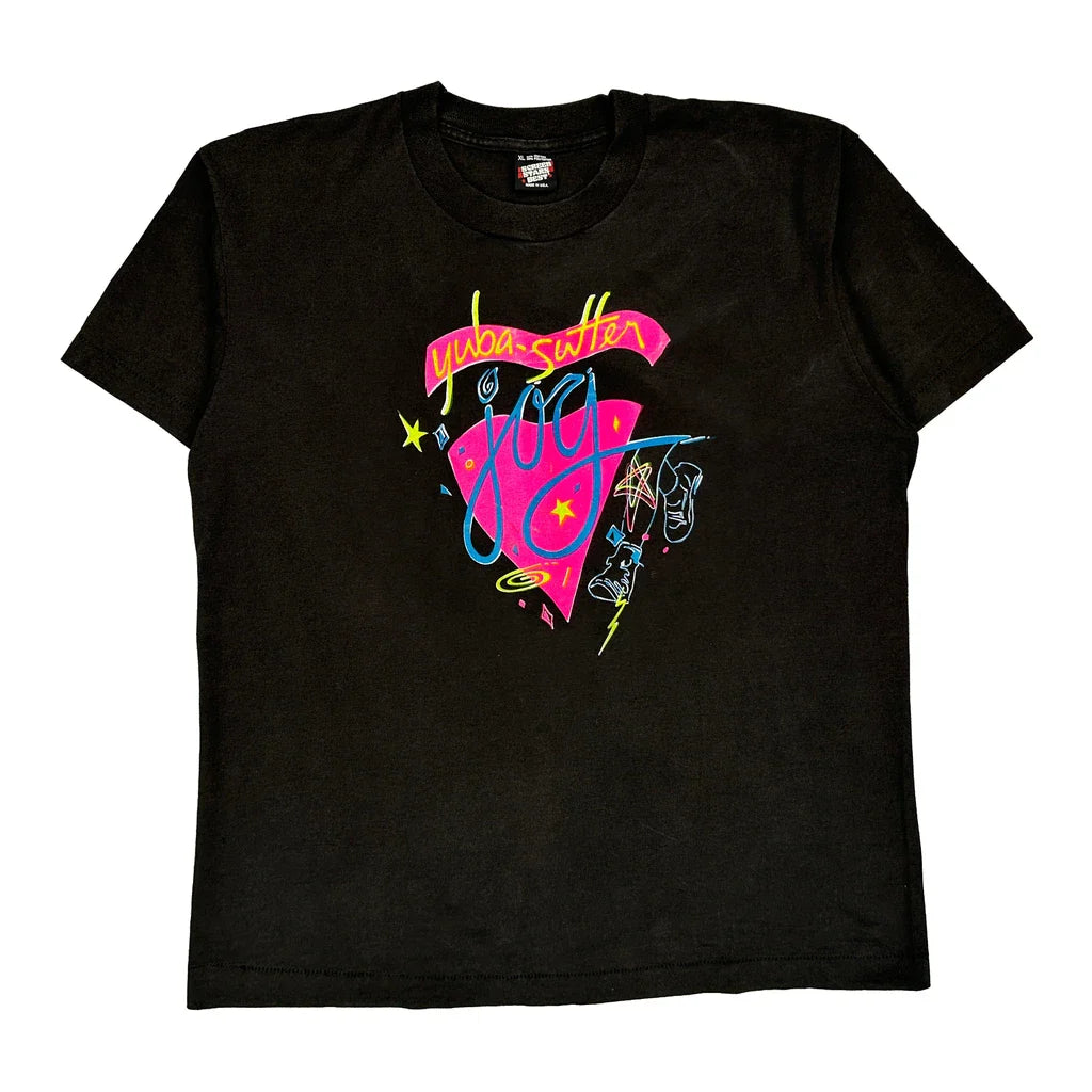 Yuba-Sutter Screen Stars Single Stitch T-Shirt - XL Black Cotton Blend Refurbished - Thrifted (note: this is a term often used to describe second- refurbished available on Cerqular