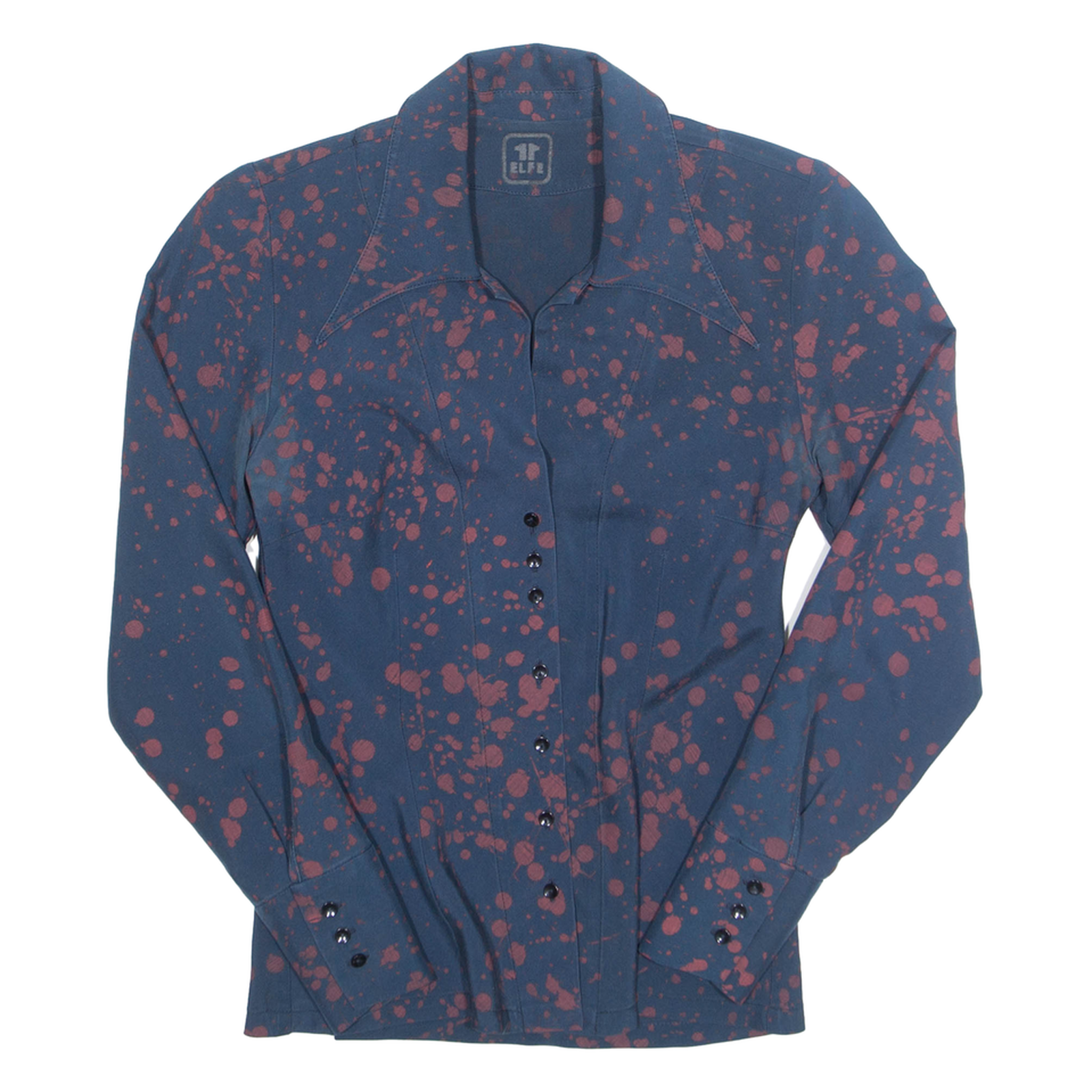 ELFE Womens Shirt Blue Silk Crazy Pattern Long Sleeve S Refurbished - N/A refurbished available on Cerqular