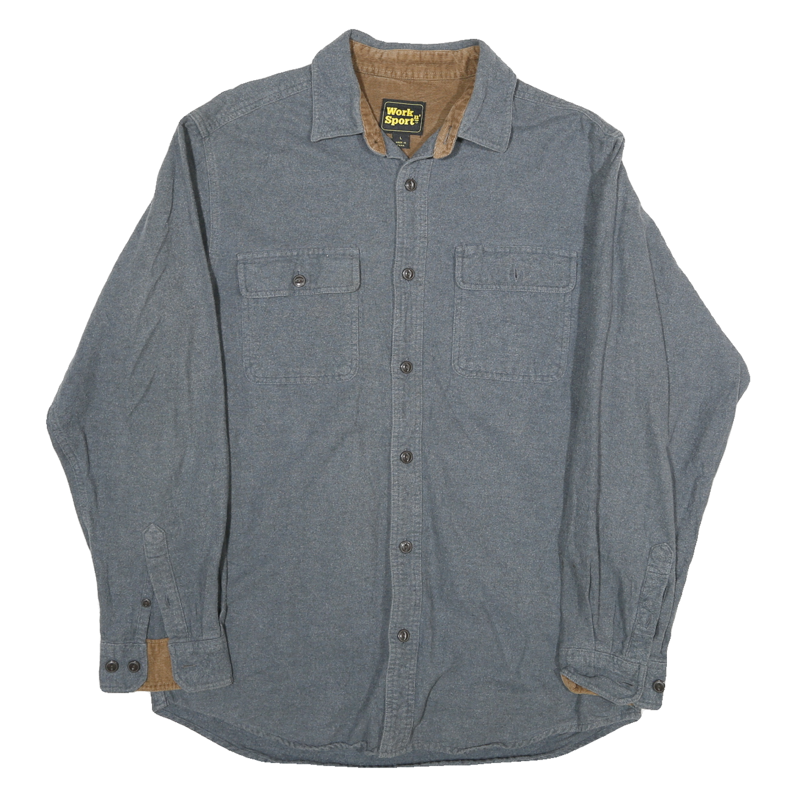 WORK N SPORT Mens Grey Cotton Blend Shirt L Button Front Long Sleeve Relaxed Fit Refurbished - N/A refurbished available on Cerqular