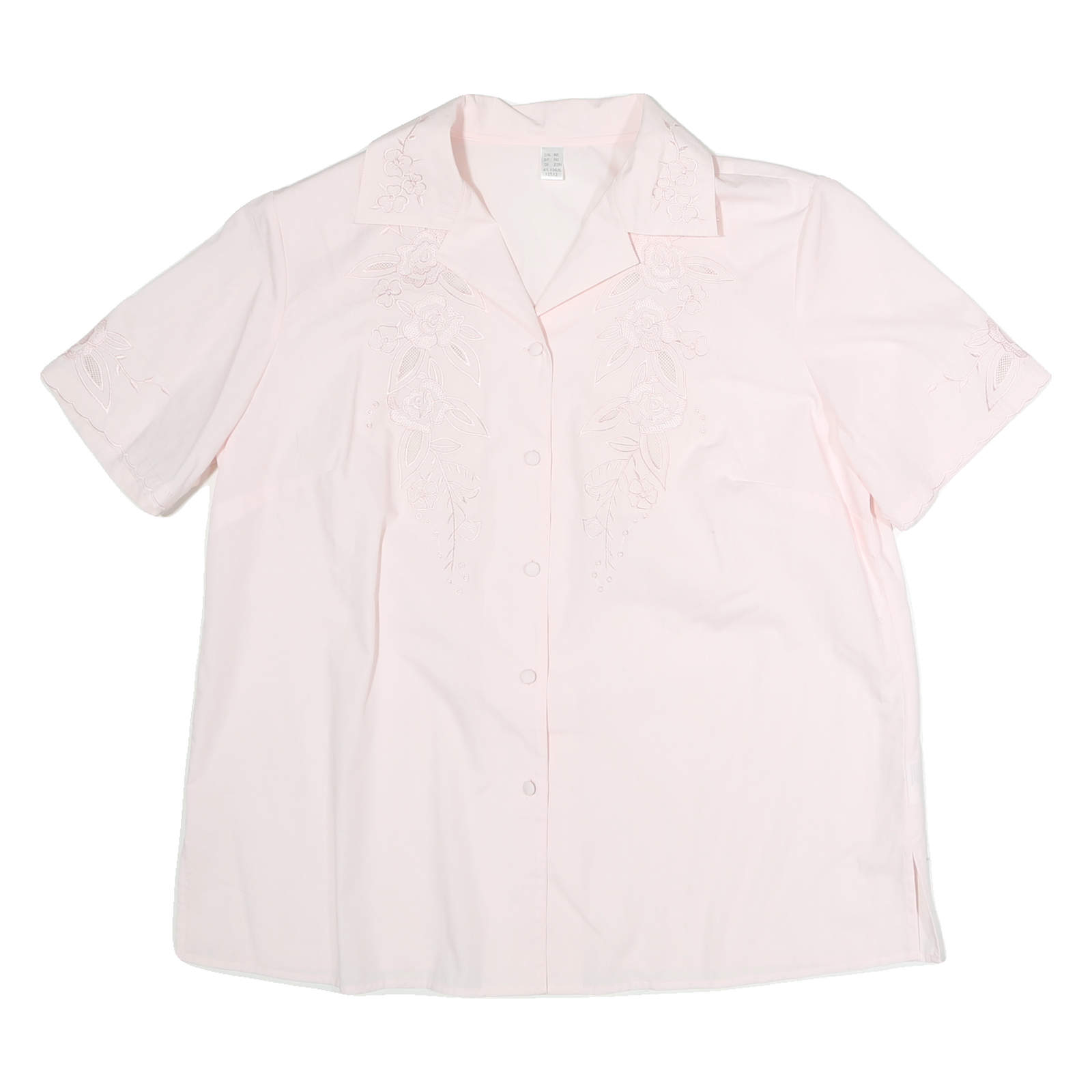 Womens Pink Embroidered Cotton Blend Shirt Short Sleeve Collared Size L Casual Refurbished - N/A refurbished available on Cerqular