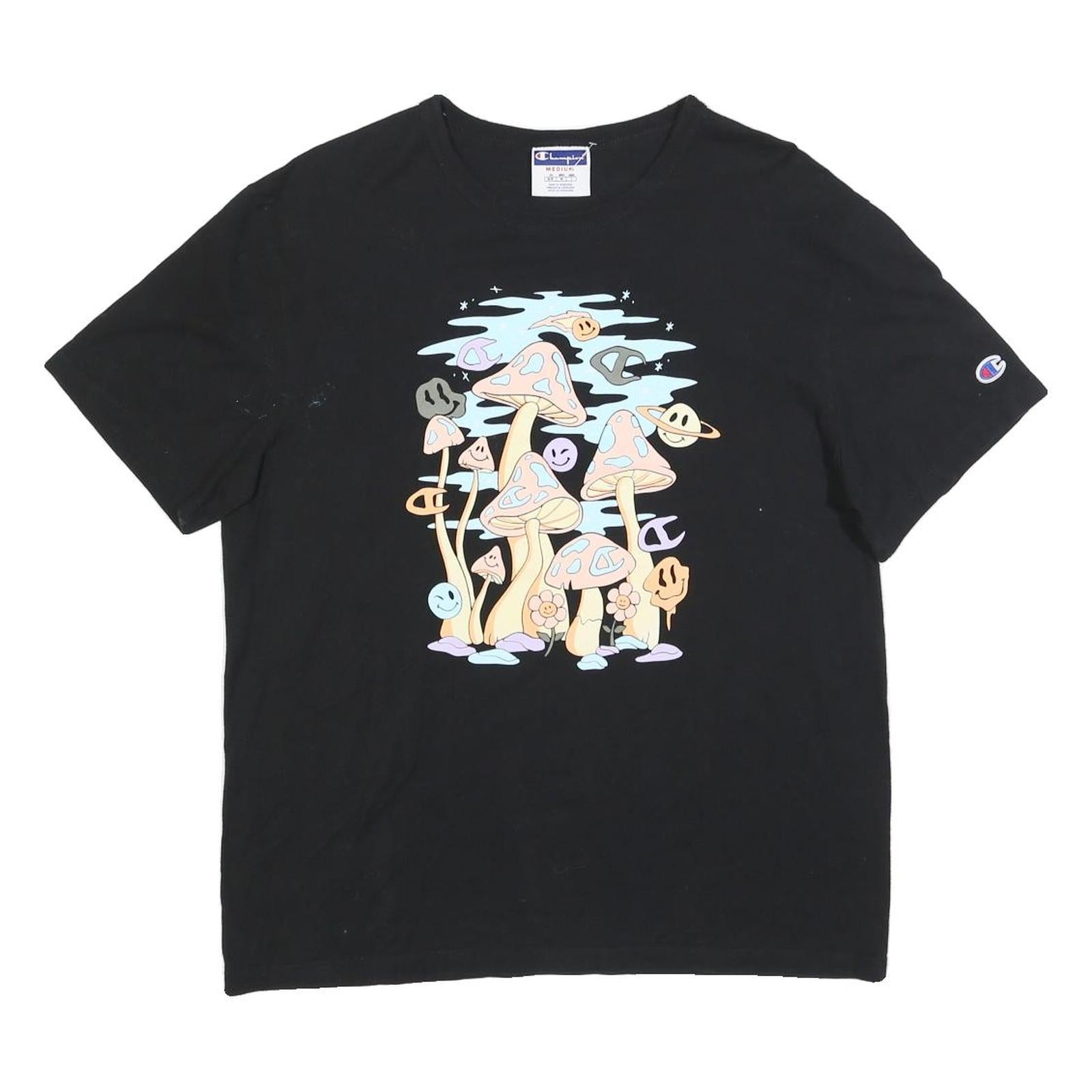 CHAMPION Mens Black Graphic T-Shirt M Short Sleeve Crew Neck Cotton Blend Refurbished - N/A refurbished available on Cerqular