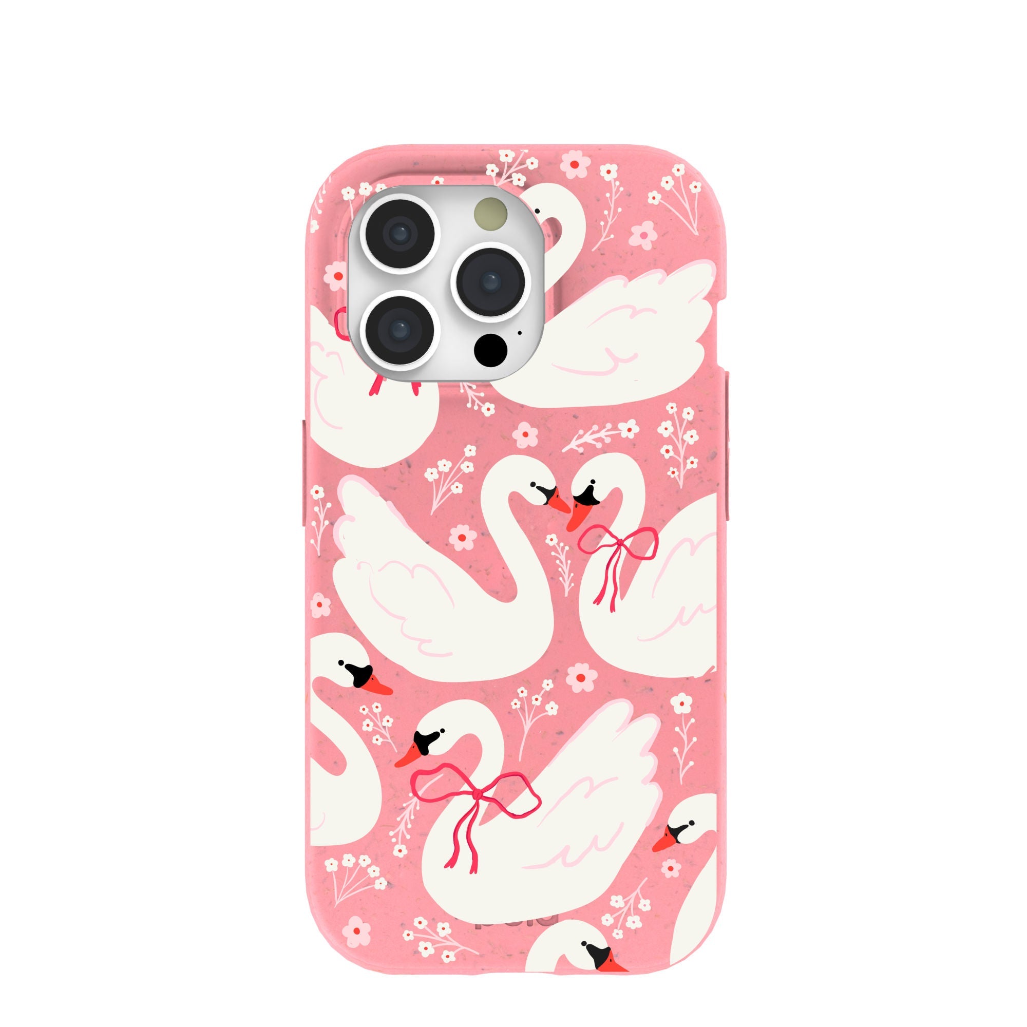 Bubblegum Pink Swan Garden iPhone 15 Pro Case Refurbished - Pela Case refurbished available on Cerqular