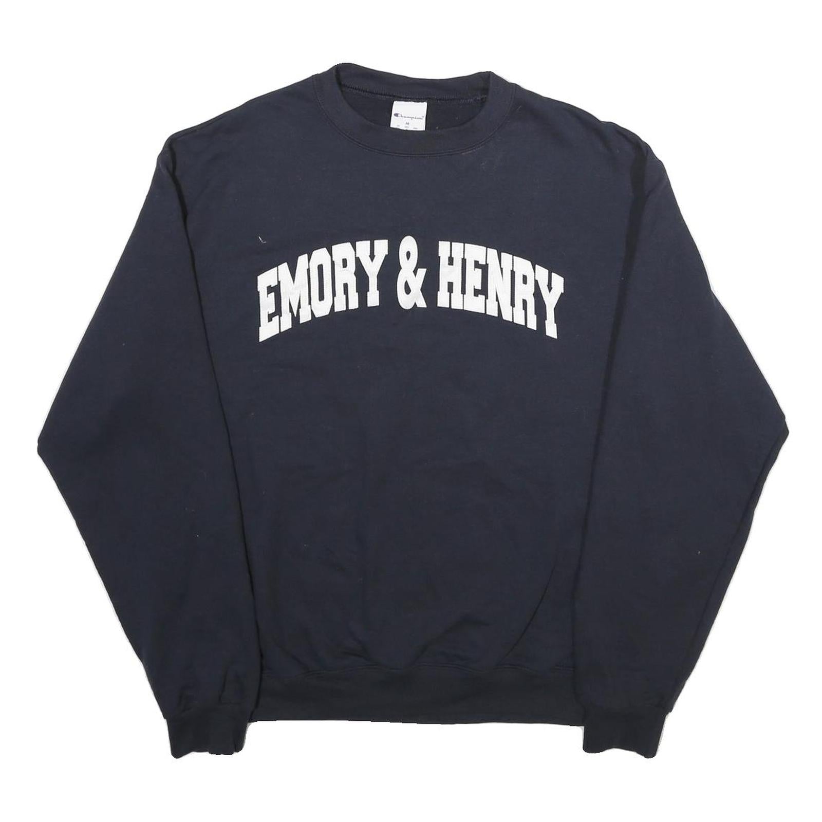 CHAMPION Mens Navy Blue Emory & Henry Crew Neck M Cotton Sweatshirt Refurbished - N/A refurbished available on Cerqular