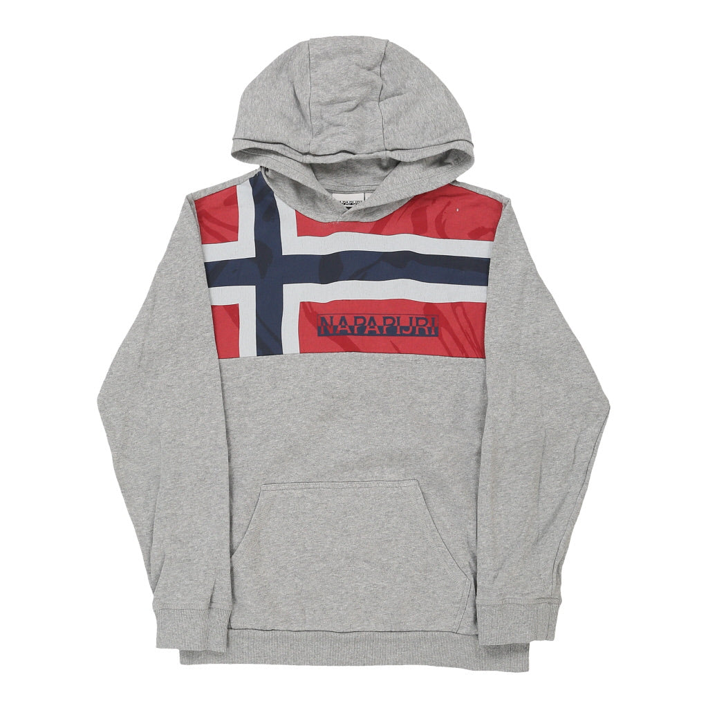 Age 14 Napapijri Spellout Hoodie - XL Grey Cotton Refurbished - Thrifted (note: this is a term often used to describe second- refurbished available on Cerqular