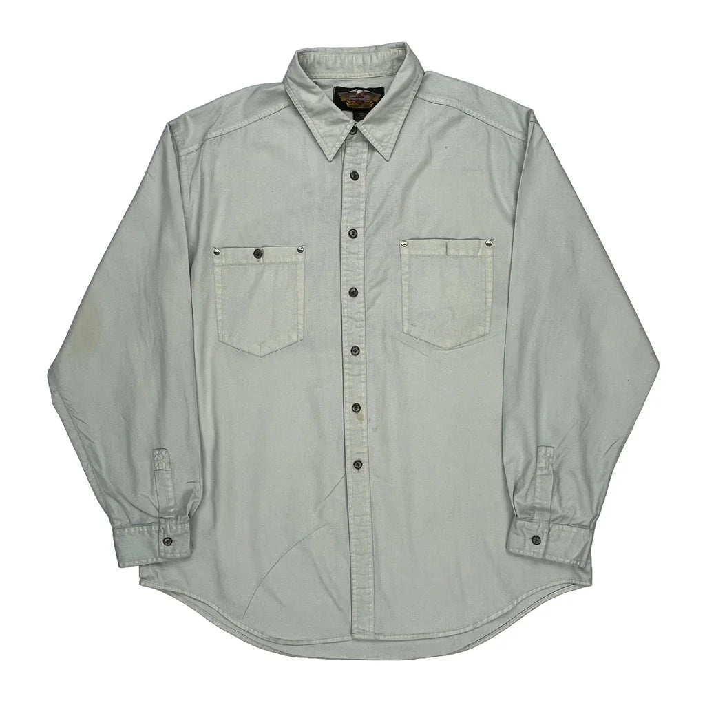 Harley Davidson Graphic Shirt - 2XL Grey Cotton Refurbished - Thrifted (note: this is a term often used to describe second- refurbished available on Cerqular