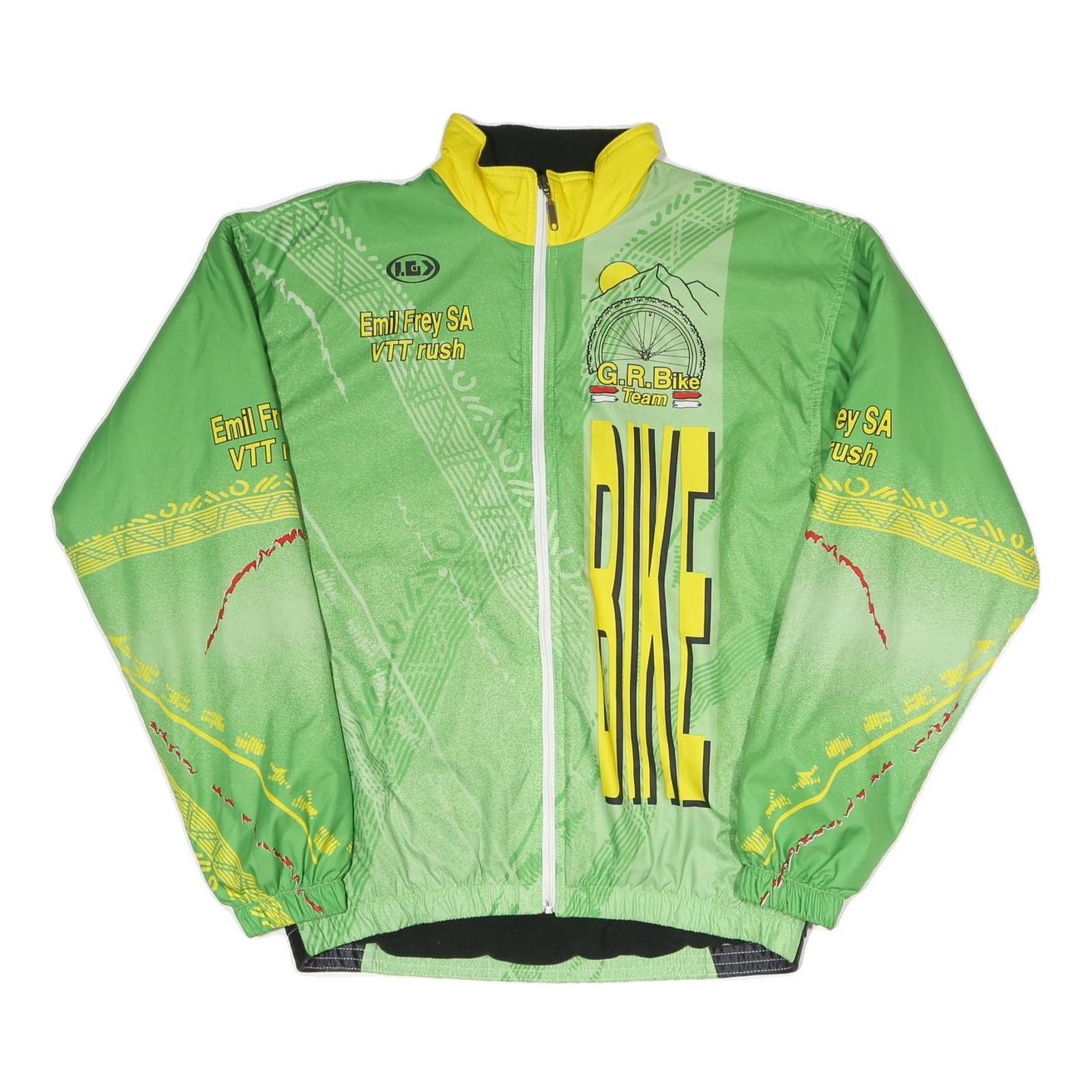 Mens Green Yellow G.R. Bike Team Cycling Jacket L Polyester Plain Zip Activewear Refurbished - N/A refurbished available on Cerqular