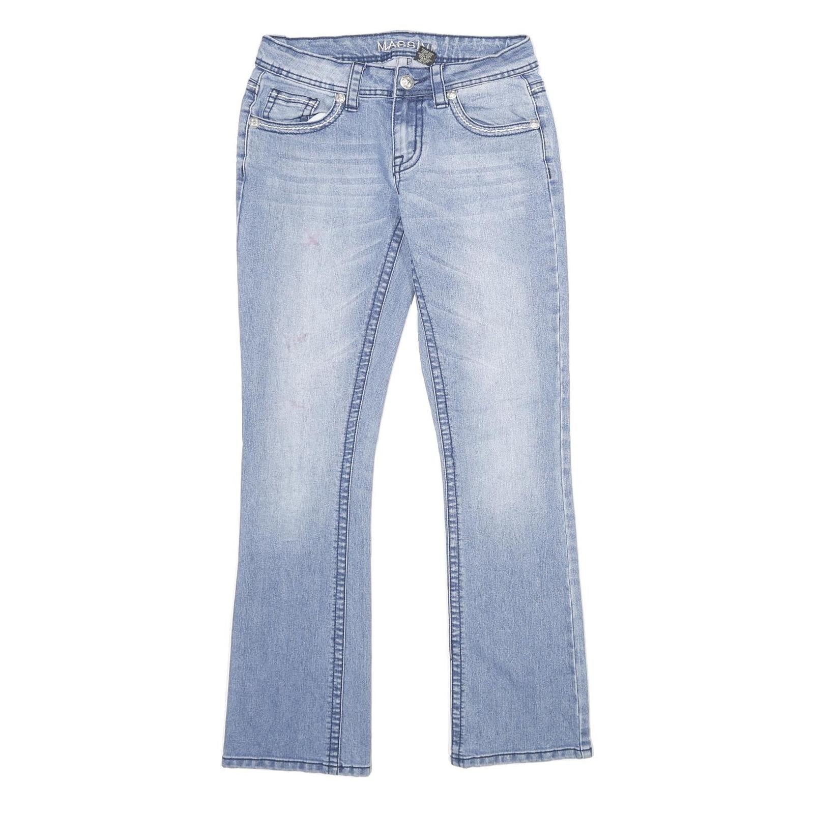 MASSINI Womens Jeans Blue Regular Bootcut Denim Light W28 L32 Stylish Embroidery Refurbished - N/A refurbished available on Cerqular