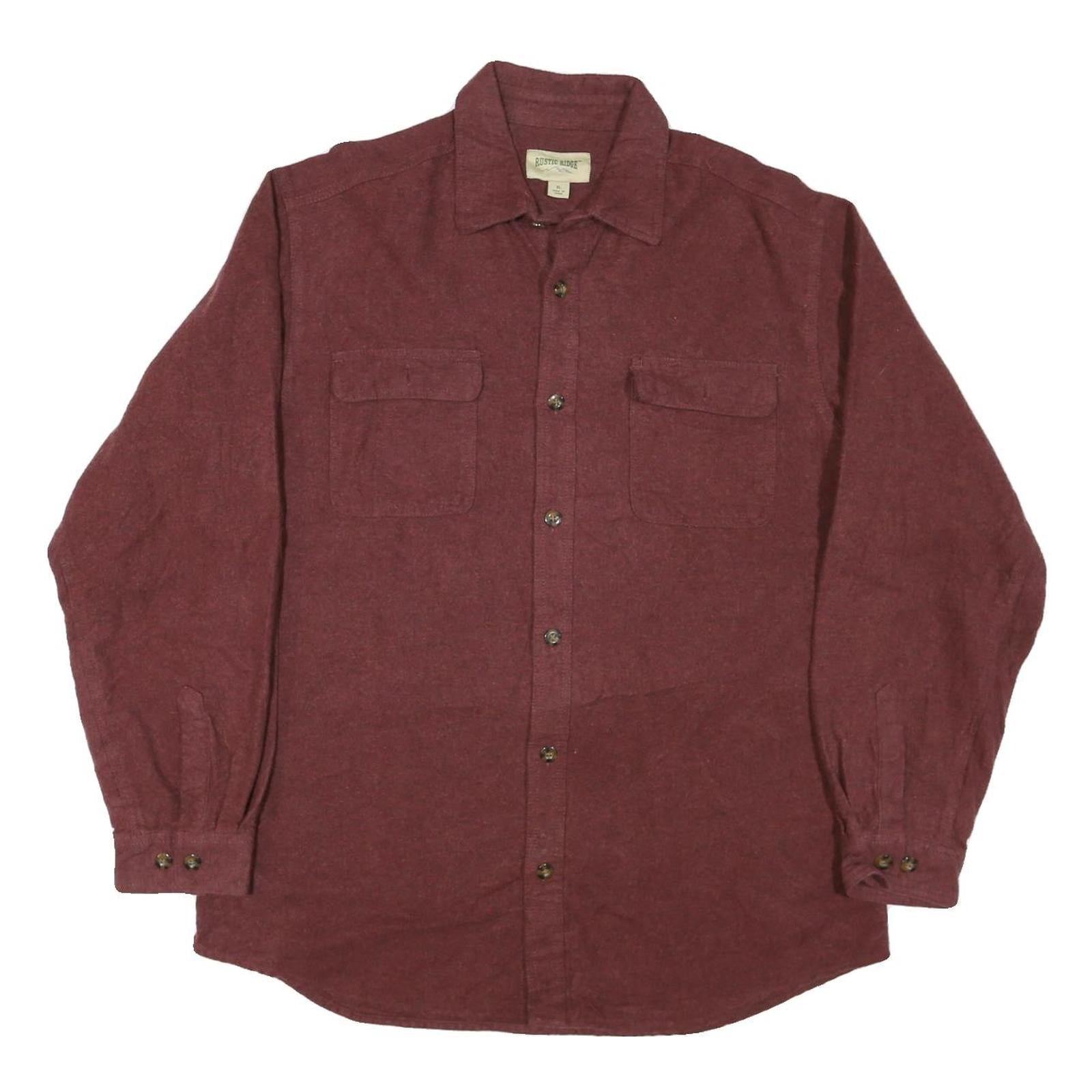 RUSTIC RIDGE Mens Maroon Plain Shirt XL Cotton Blend Casual Button Front Refurbished - N/A refurbished available on Cerqular