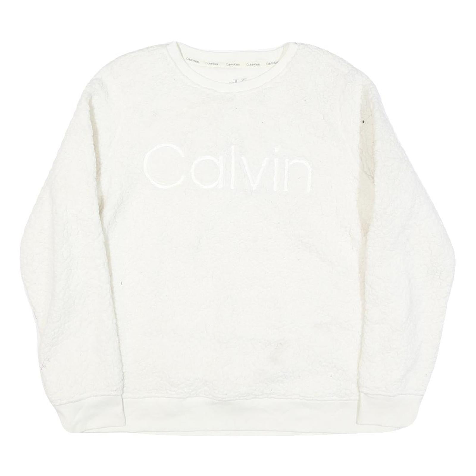 CALVIN KLEIN JEANS Womens White Polyester Blend Plain Crew Neck Basic Knit Refurbished - N/A refurbished available on Cerqular