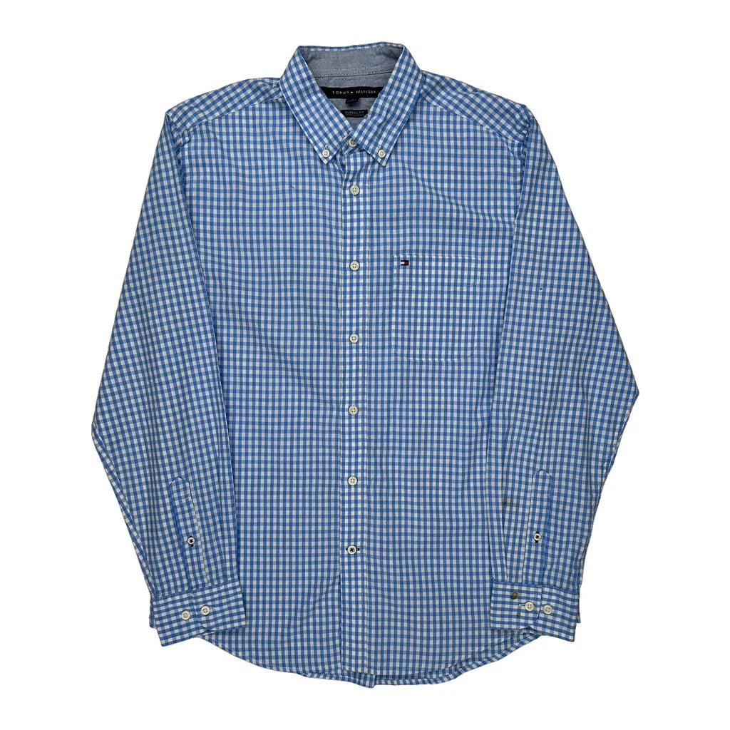 Tommy Hilfiger Checked Shirt - Medium Blue Cotton Refurbished - Thrifted (note: this is a term often used to describe second- refurbished available on Cerqular