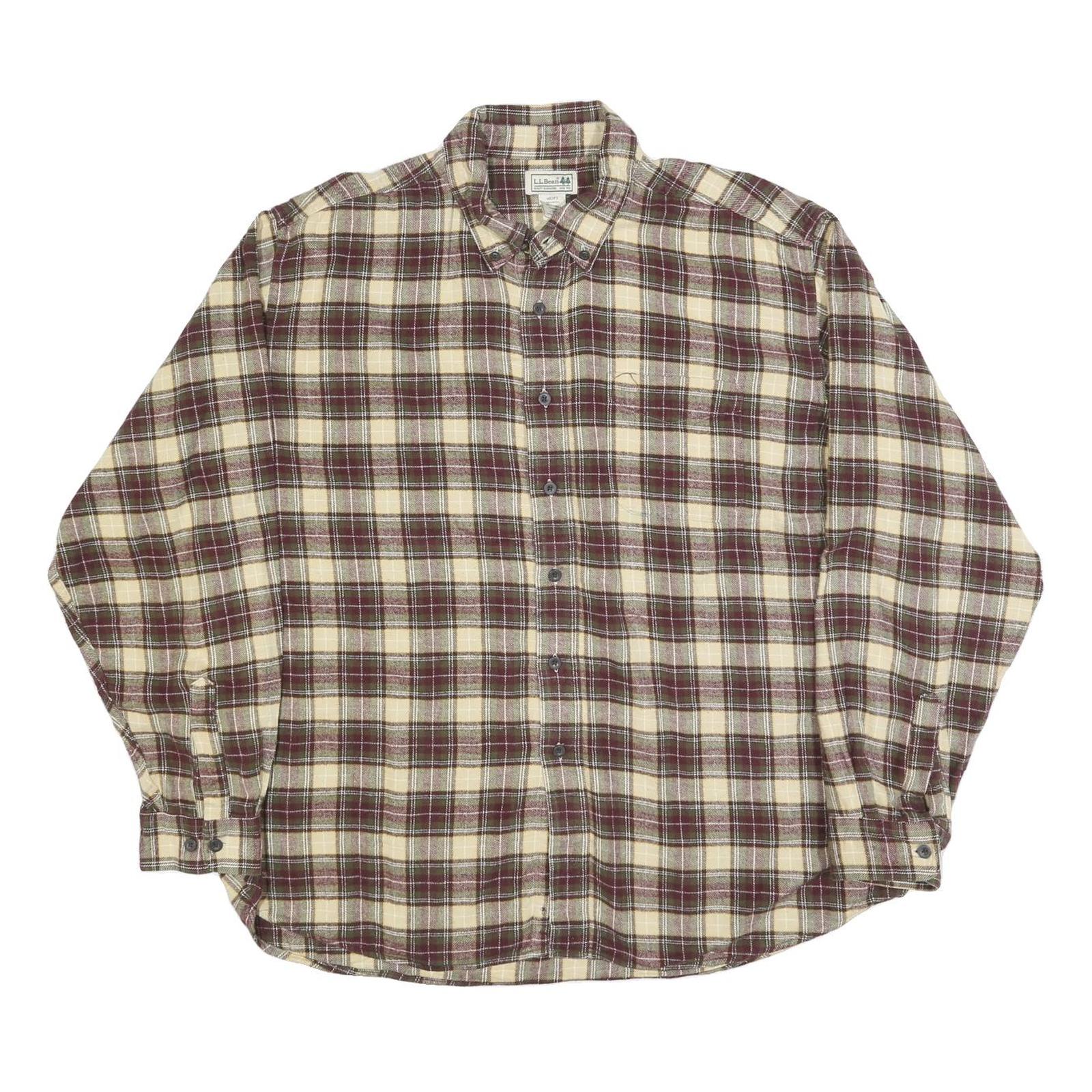LL BEAN Mens Beige & Maroon Check Shirt XL Cotton Blend Button-Down Casual Refurbished - N/A refurbished available on Cerqular