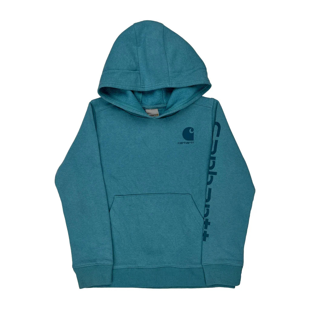 Age 10 Carhartt Hoodie - Medium Blue Cotton Blend Refurbished - Thrifted (note: this is a term often used to describe second- refurbished available on Cerqular