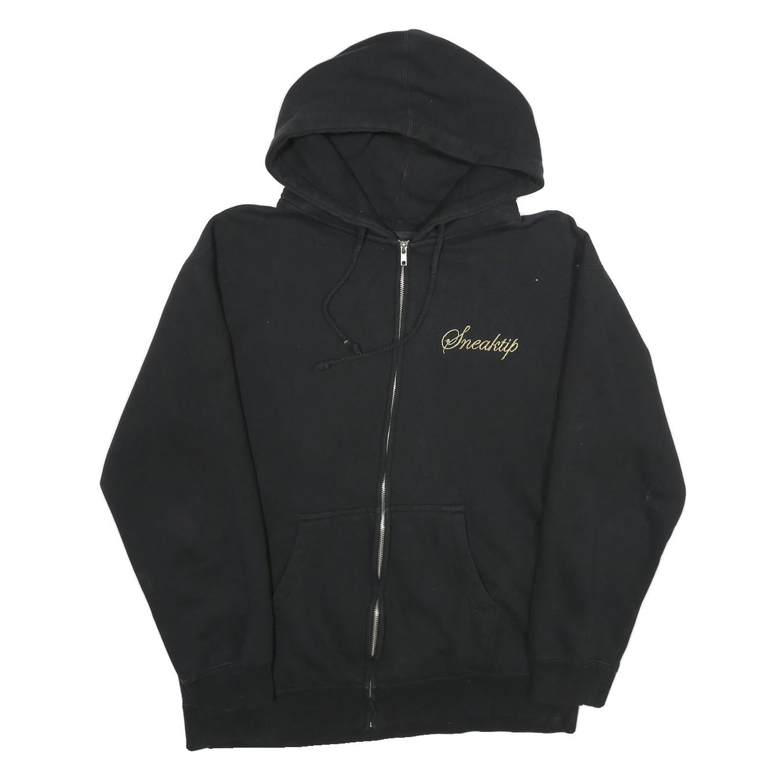 SNEAKTIP Mens Black Hoodie M Cotton Blend Full Zip Gold Print Casual Stylish Refurbished - N/A refurbished available on Cerqular