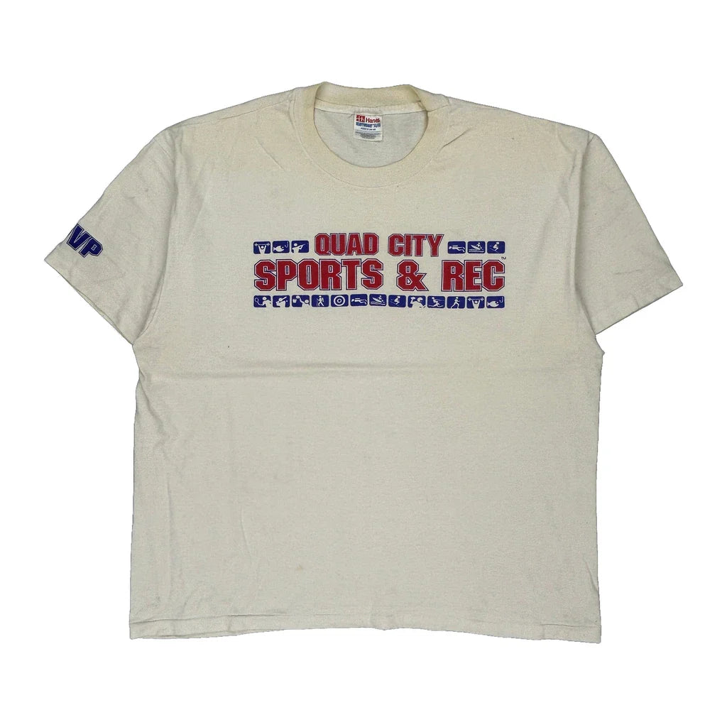 Hanes Single Stitch T-Shirt - XL Cream Cotton Blend Refurbished - Thrifted (note: this is a term often used to describe second- refurbished available on Cerqular