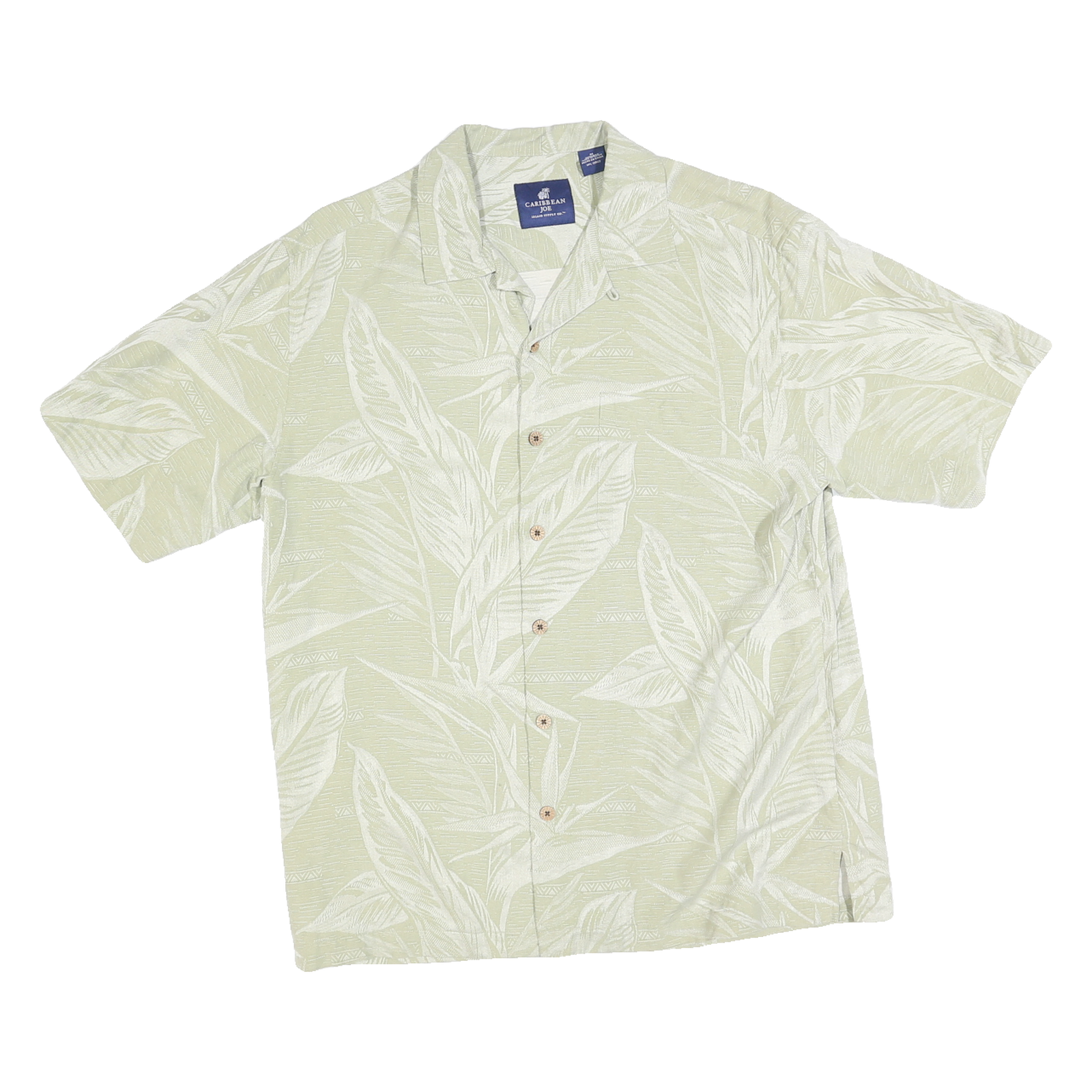 CARABIAN JOE Mens Cream White Leaf Print Shirt M Short Sleeve Casual Summer Refurbished - N/A refurbished available on Cerqular