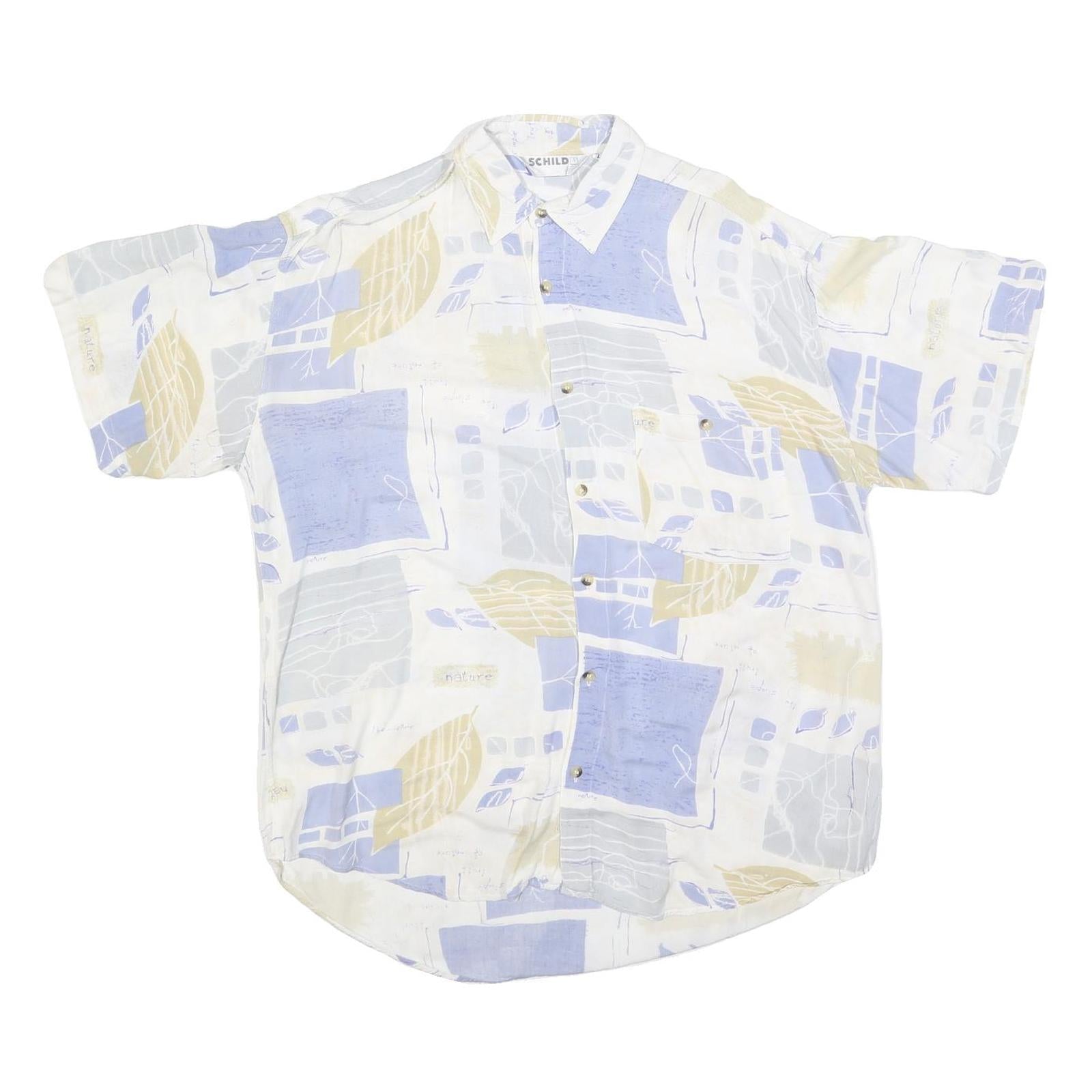 SCHILD Mens Cream & Blue Patterned Casual Shirt L Cotton Blend Short Sleeve Refurbished - N/A refurbished available on Cerqular