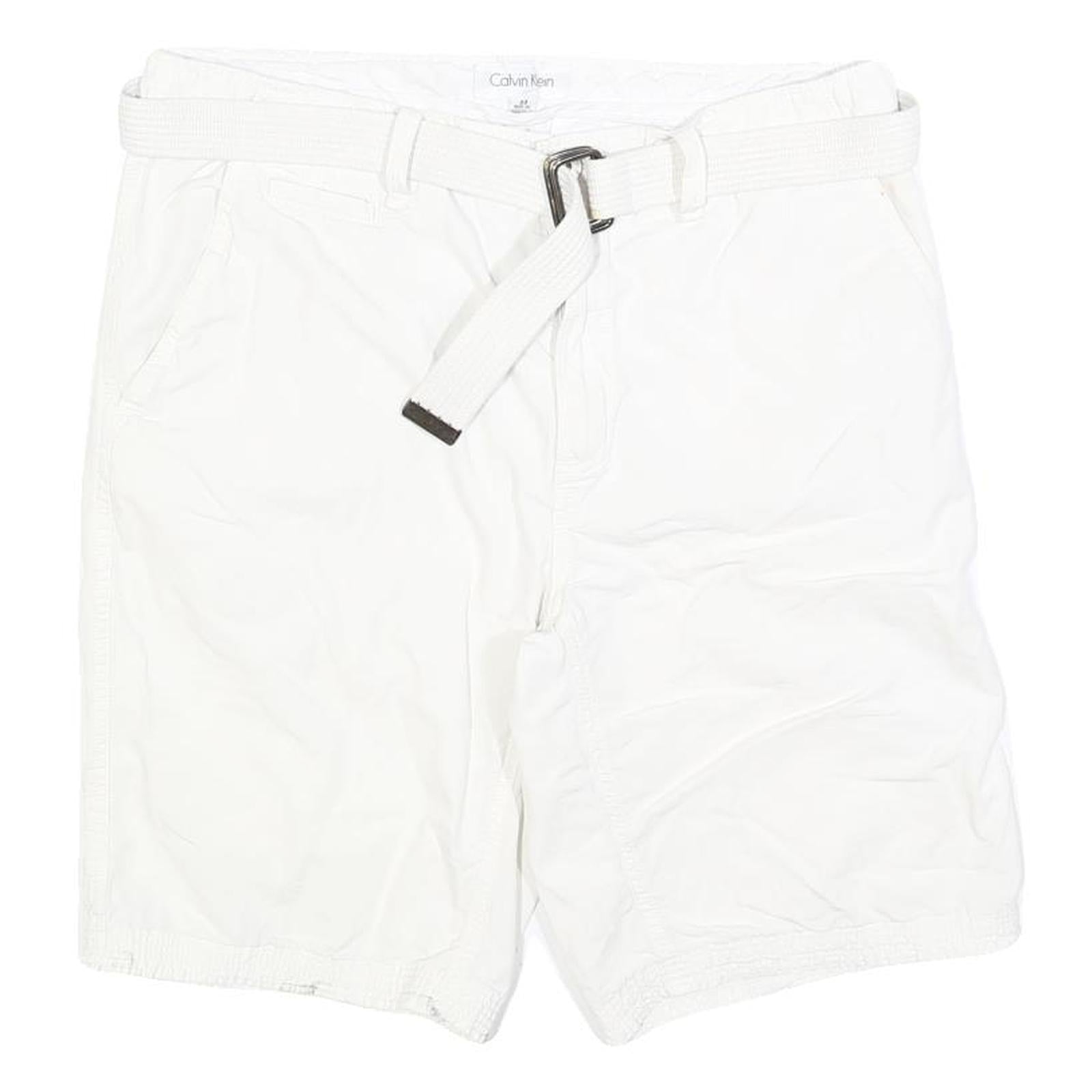 CALVIN KLEIN Mens White Casual Shorts M W33 Cotton Blend Belted Comfortable Refurbished - N/A refurbished available on Cerqular