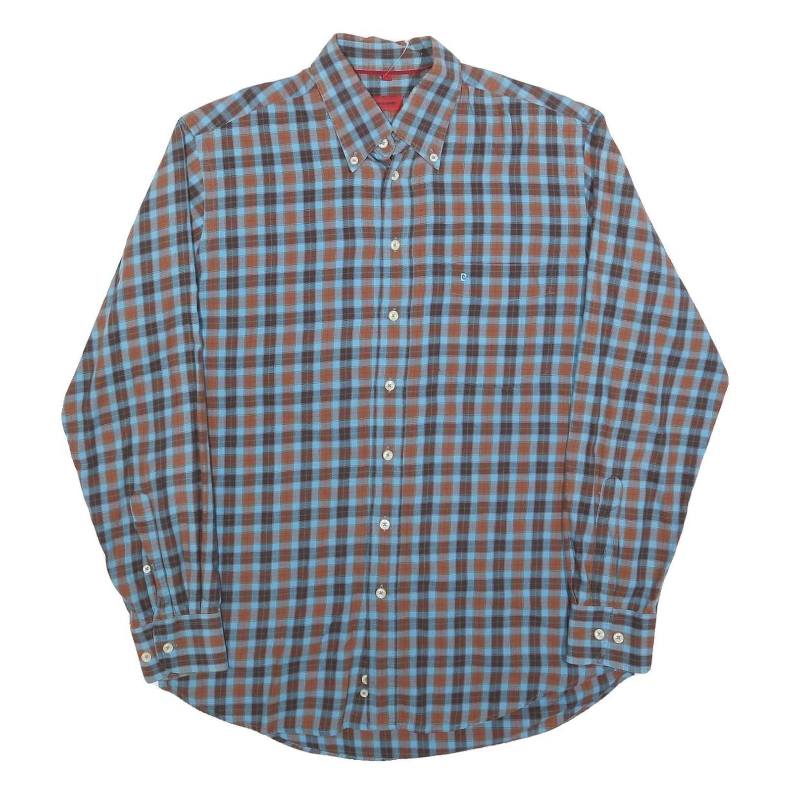 PIERRE CARDIN Mens Blue & Brown Check Shirt M Button Down Collar Casual Cotton Refurbished - N/A refurbished available on Cerqular