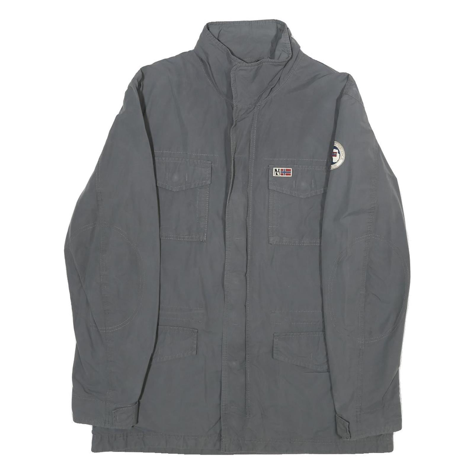 NAPAPIJRI Mens Grey L Jacket Zip Cotton Plain Utility Casual Outdoor Refurbished - N/A refurbished available on Cerqular