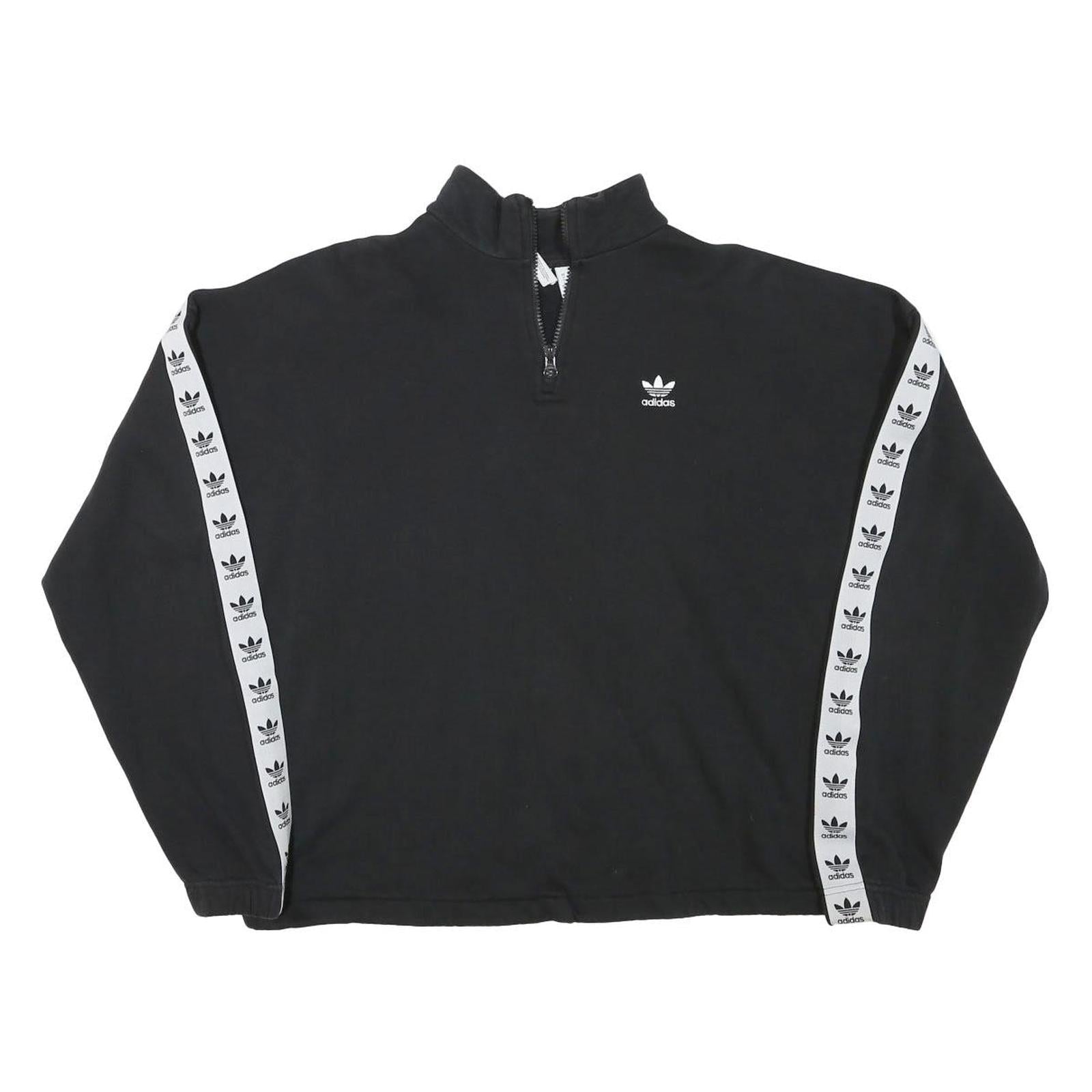 ADIDAS Womens Black & White Cotton Blend 1/4 Zip Sweatshirt UK 12 Logo Tape Refurbished - N/A refurbished available on Cerqular